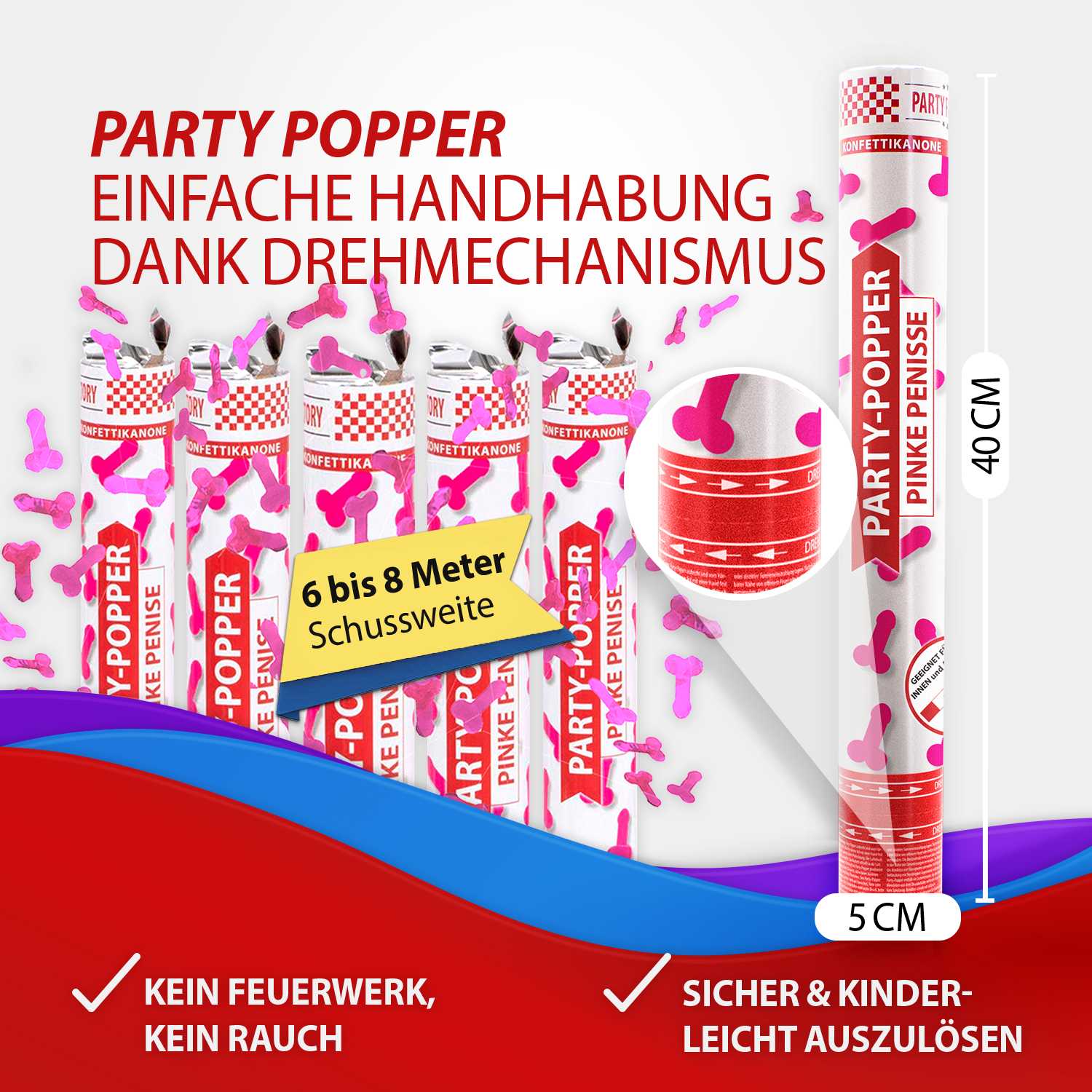 Party Popper 40cm Pinke Penisse 12er Set 4