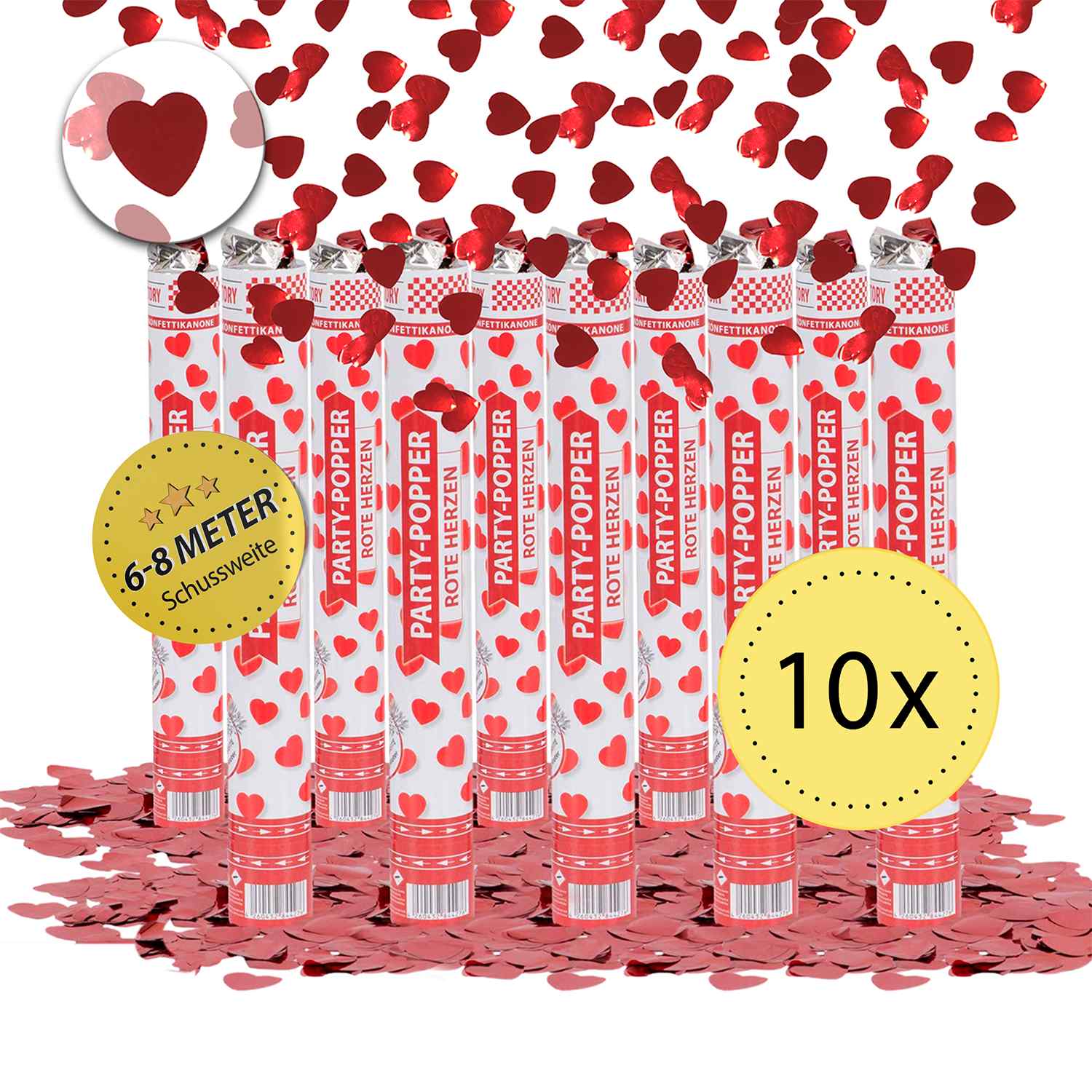 Party Popper 40cm Rote Herzen 10er Set 1