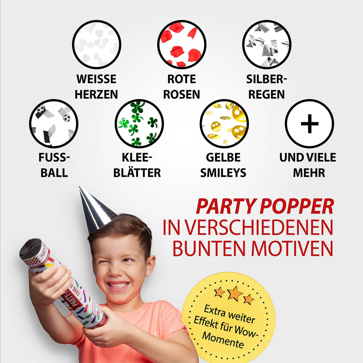 Party Popper 40cm Rote Herzen 5er Set 5