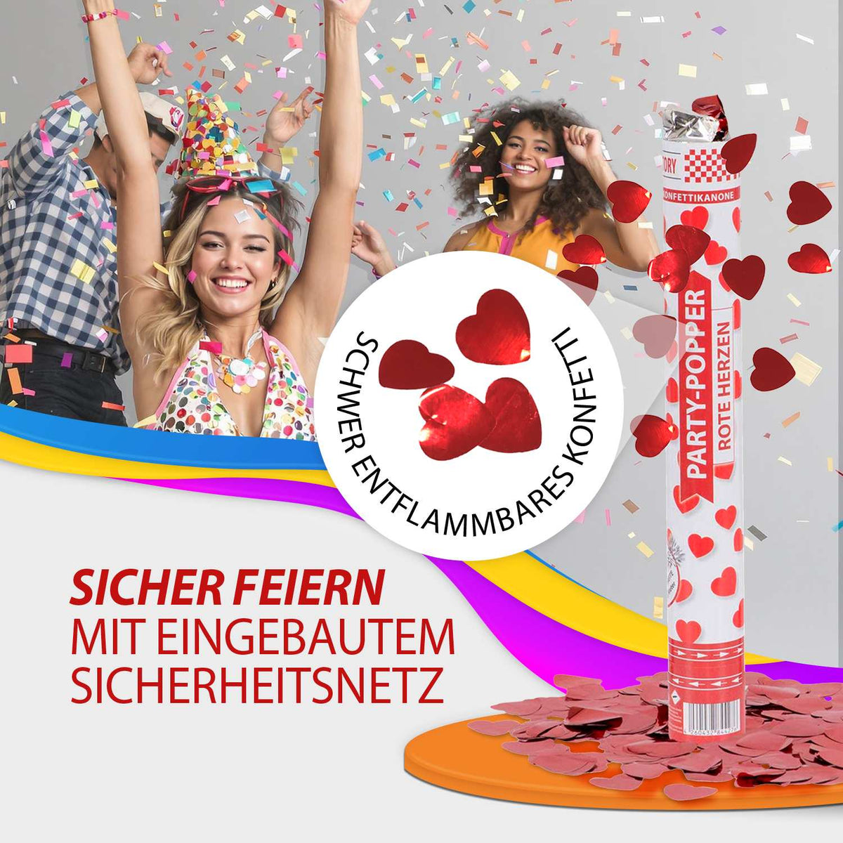 Party Popper 40cm Rote Herzen 5er Set 6