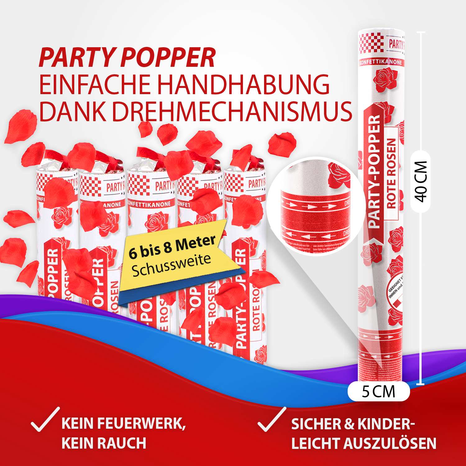 Party Popper 40cm Rote Rosen, 12er Set 4