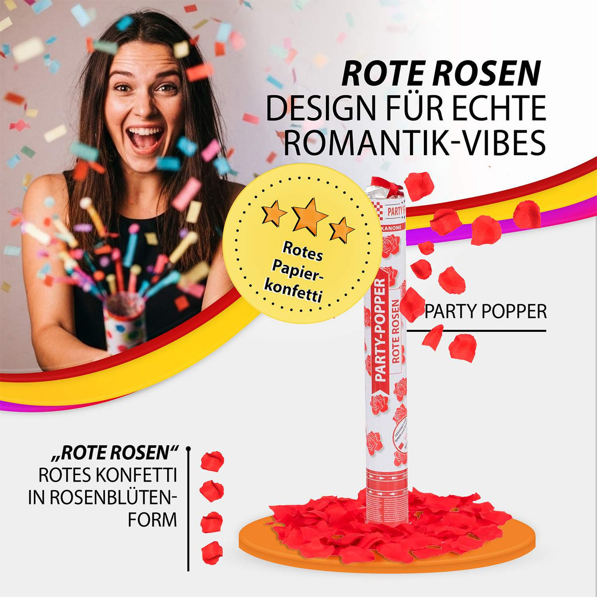 Party Popper 40cm Rote Rosen 5er Set 3