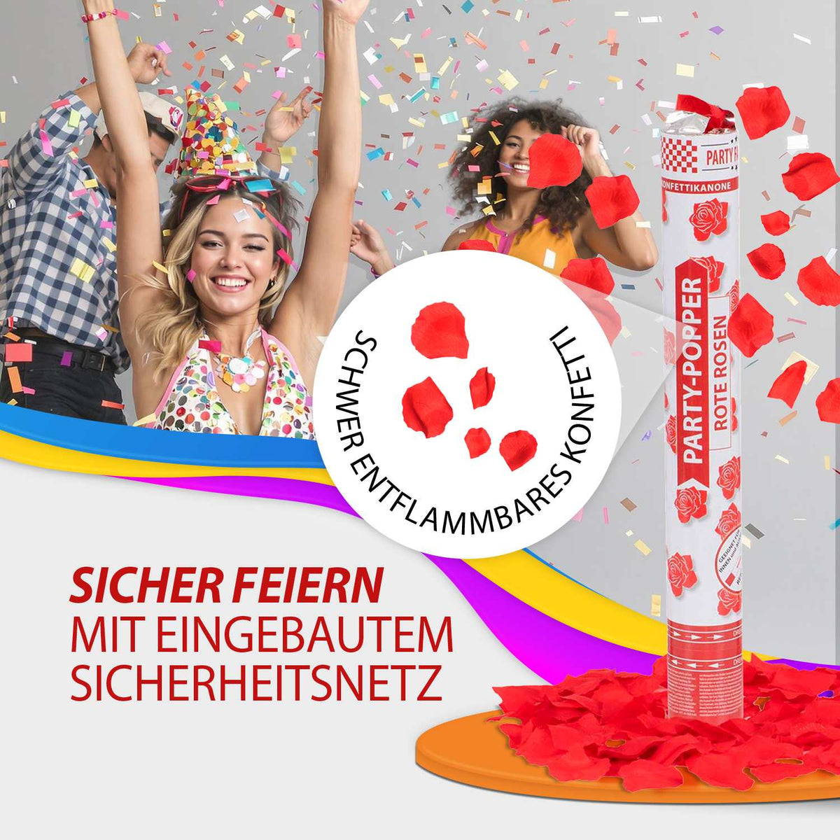 Party Popper 40cm Rote Rosen 5er Set 6