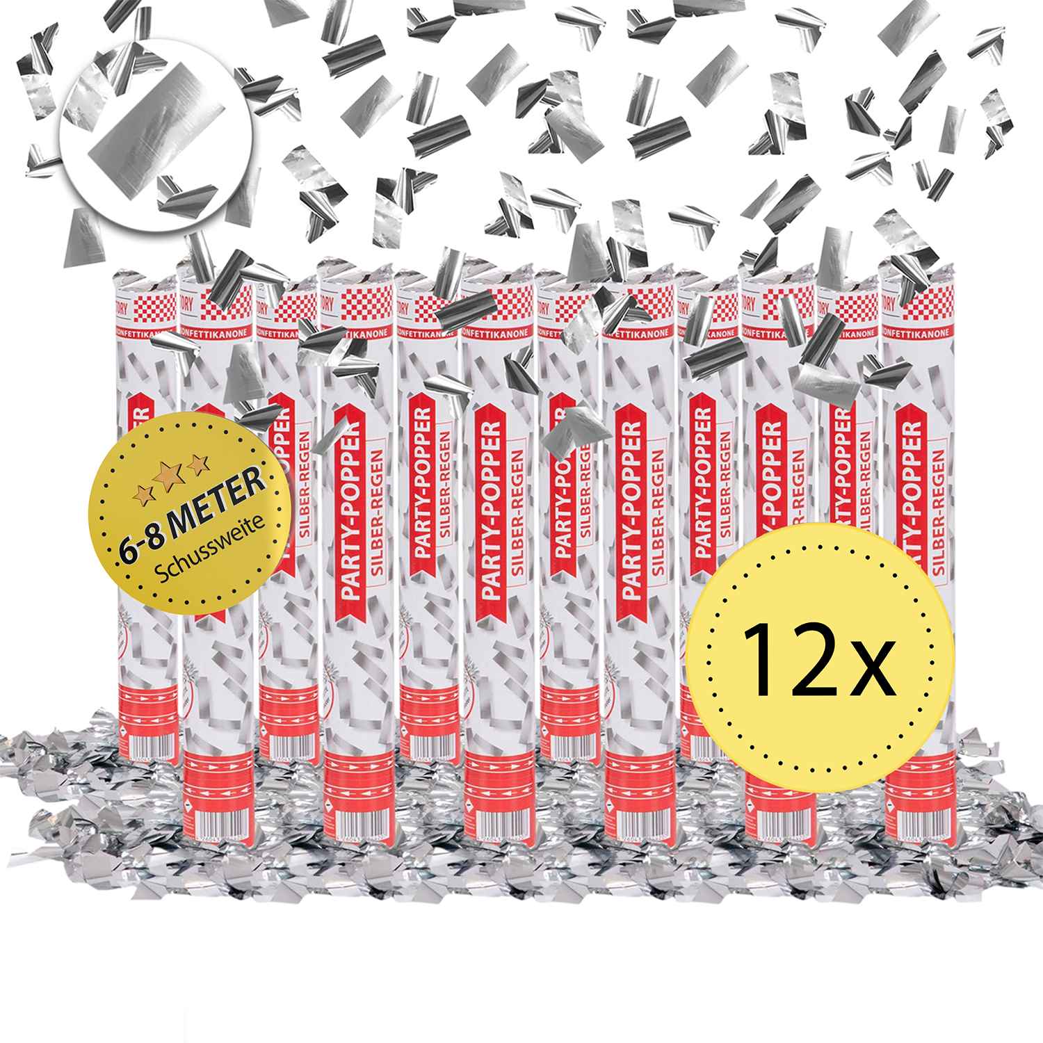 Party Popper 40cm Silber, 12er Set 1