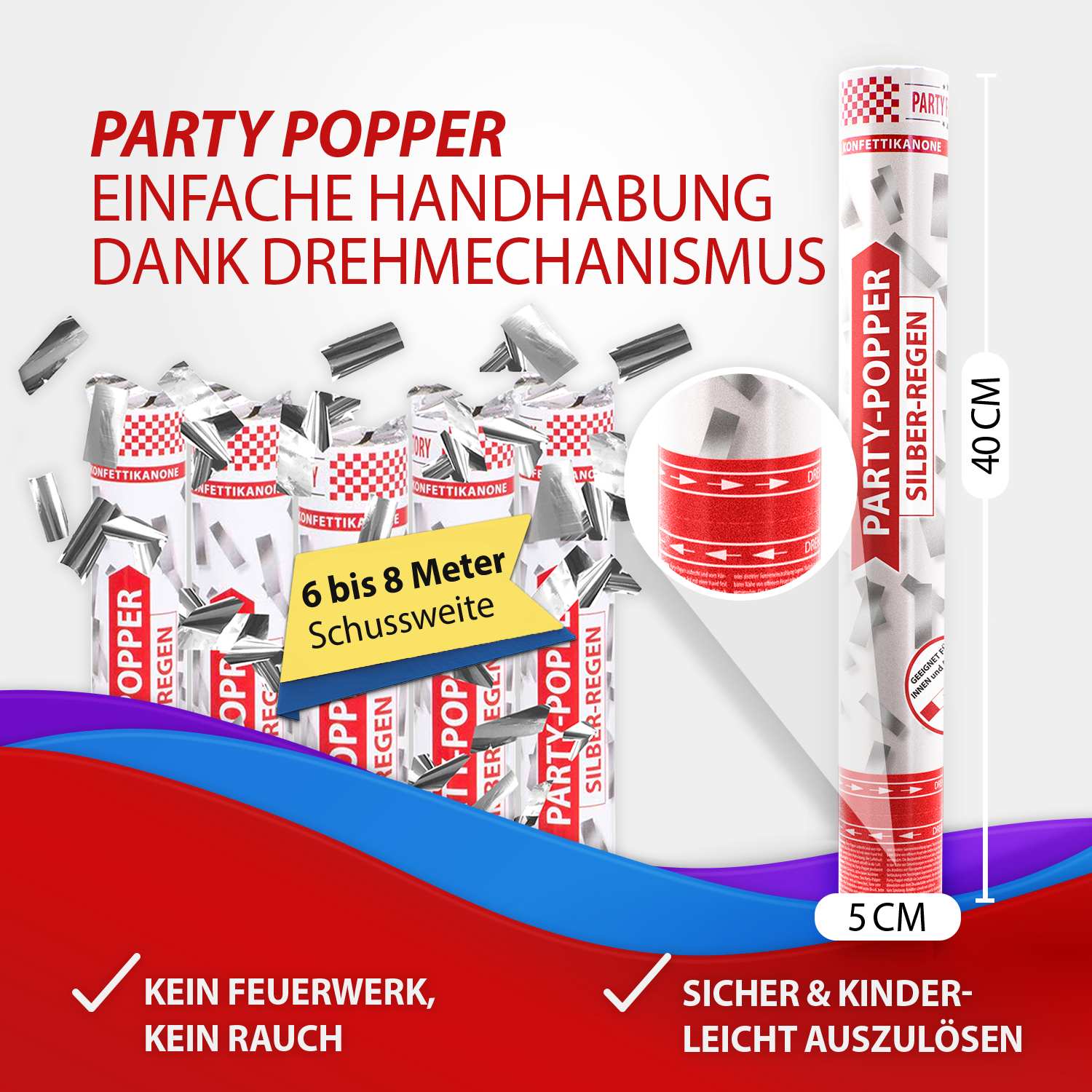 Party Popper 40cm Silber, 12er Set 4