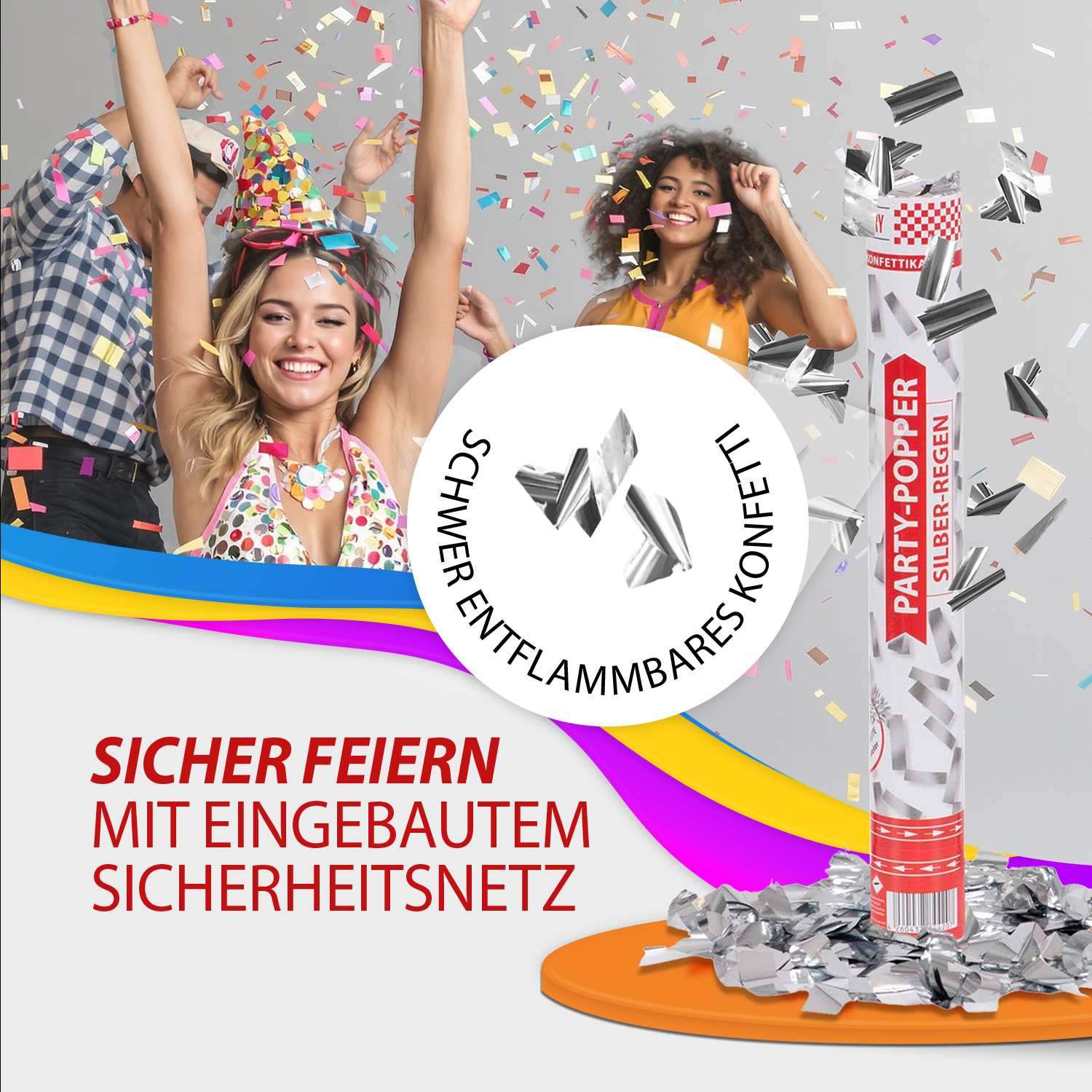 Party Popper 40cm Silber, 5er Set 6