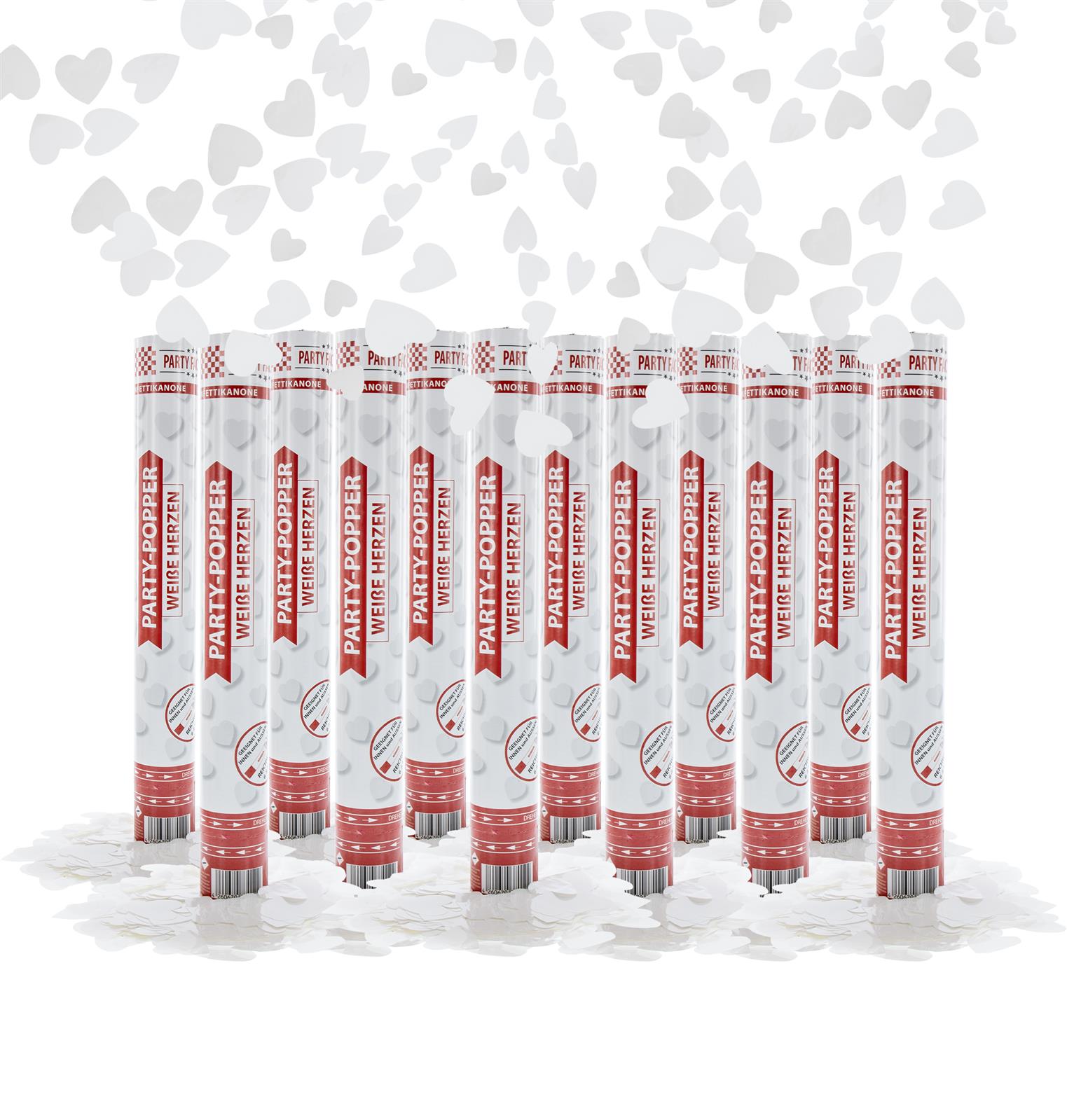 Party Popper 40 cm Weiße Herzen 10er Set 3