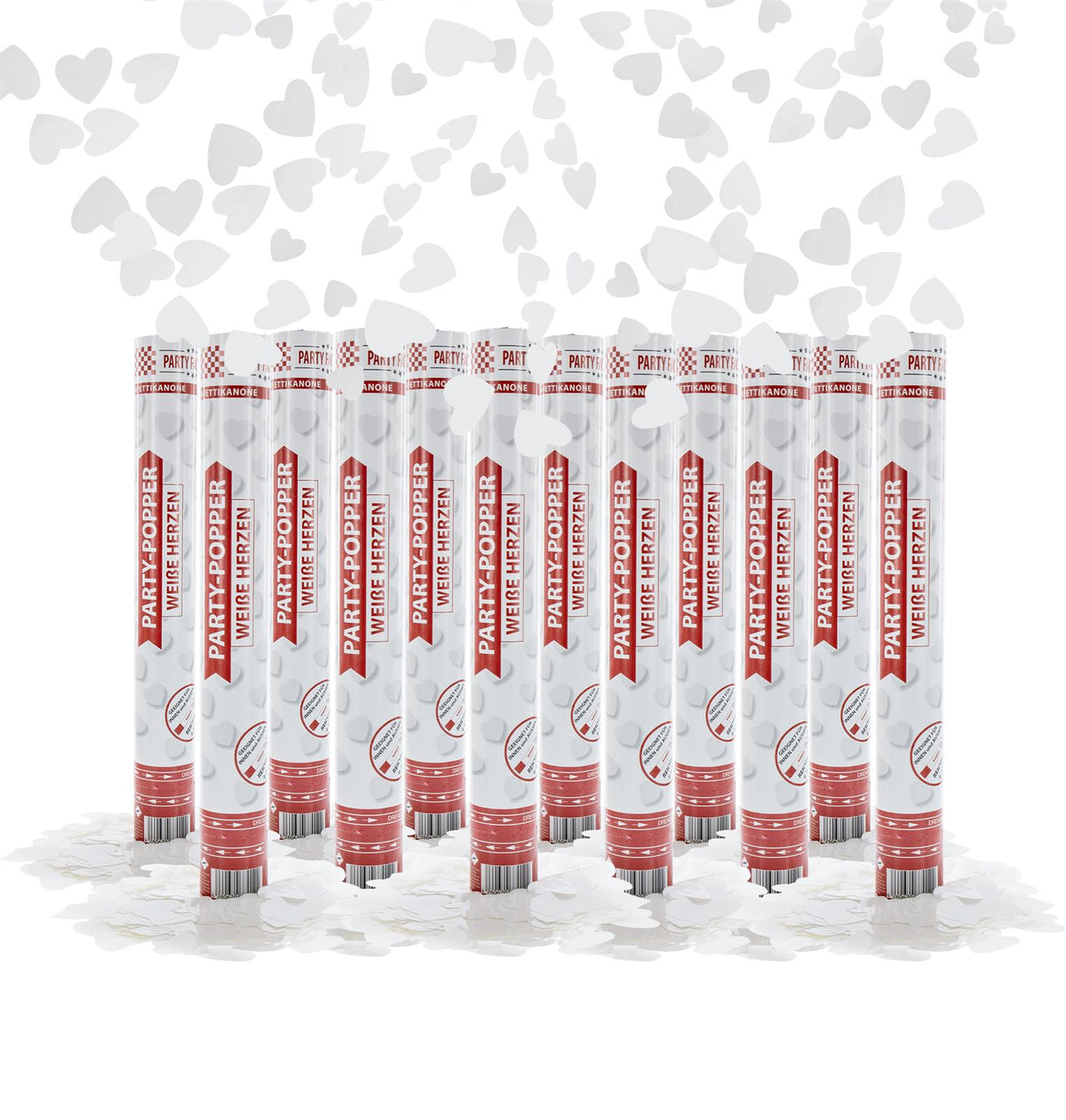 Party Popper 40 cm Weiße Herzen 5er Set 3