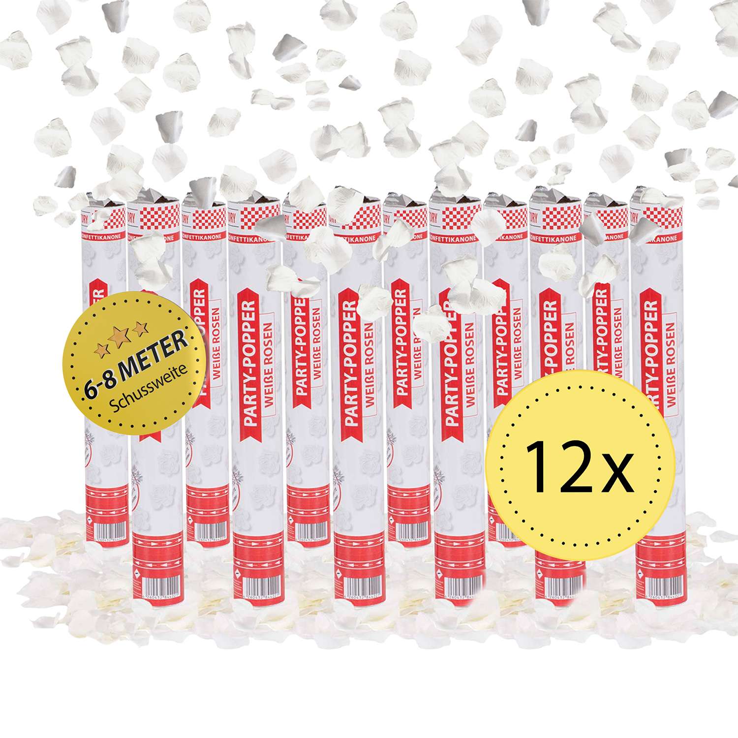 Party Popper 40cm Weiße Rosen, 12er Set 1