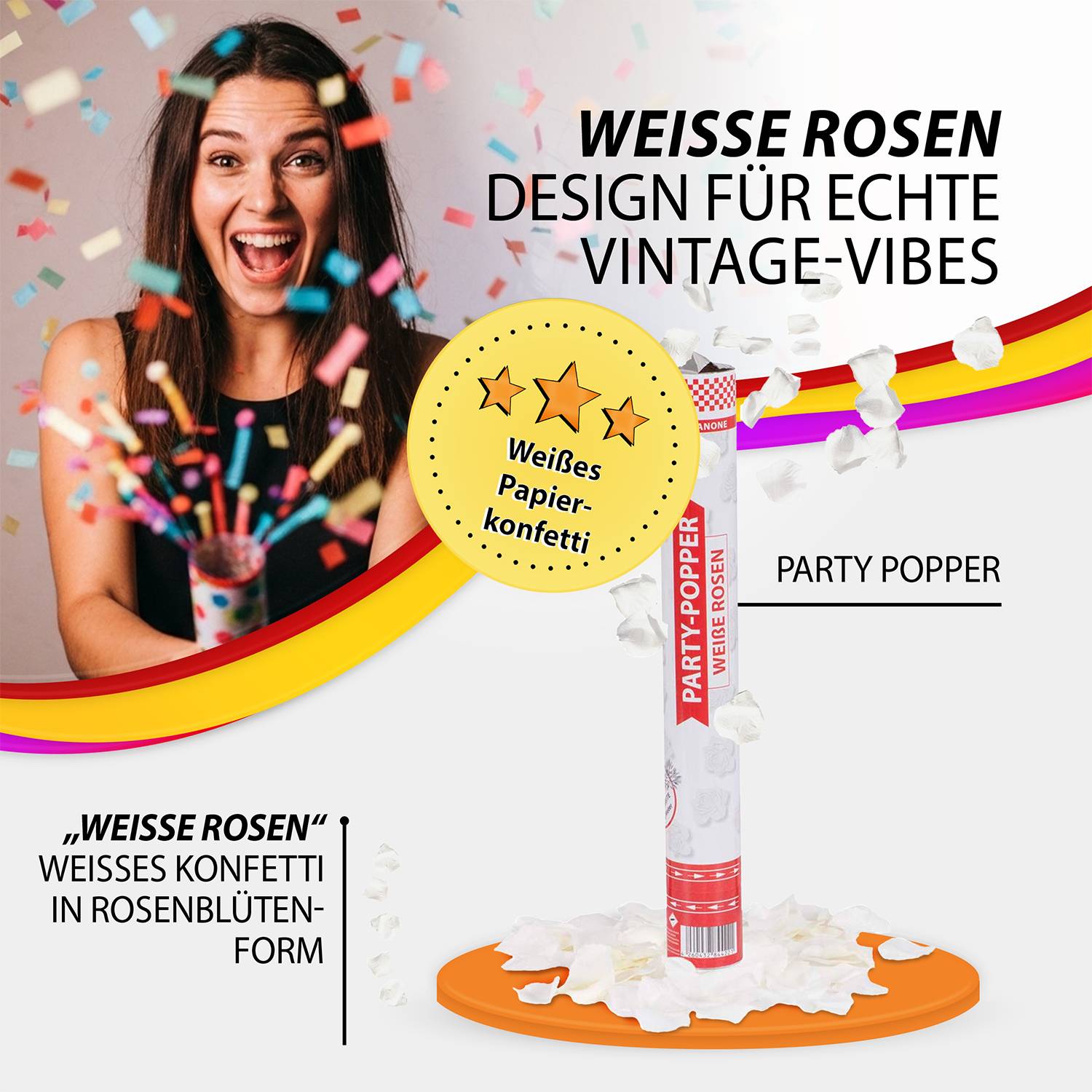 Party Popper 40cm Weiße Rosen, 12er Set 3