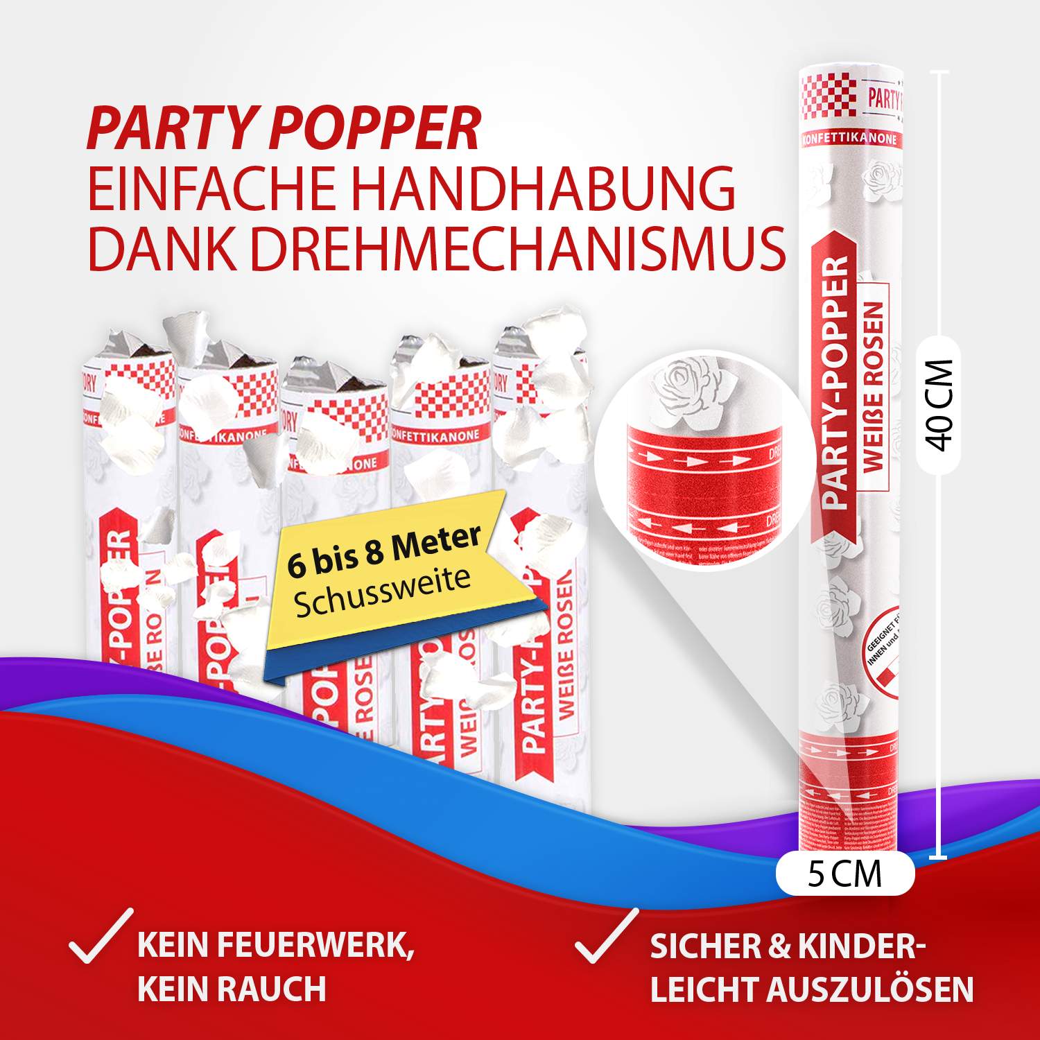 Party Popper 40cm Weiße Rosen, 12er Set 4