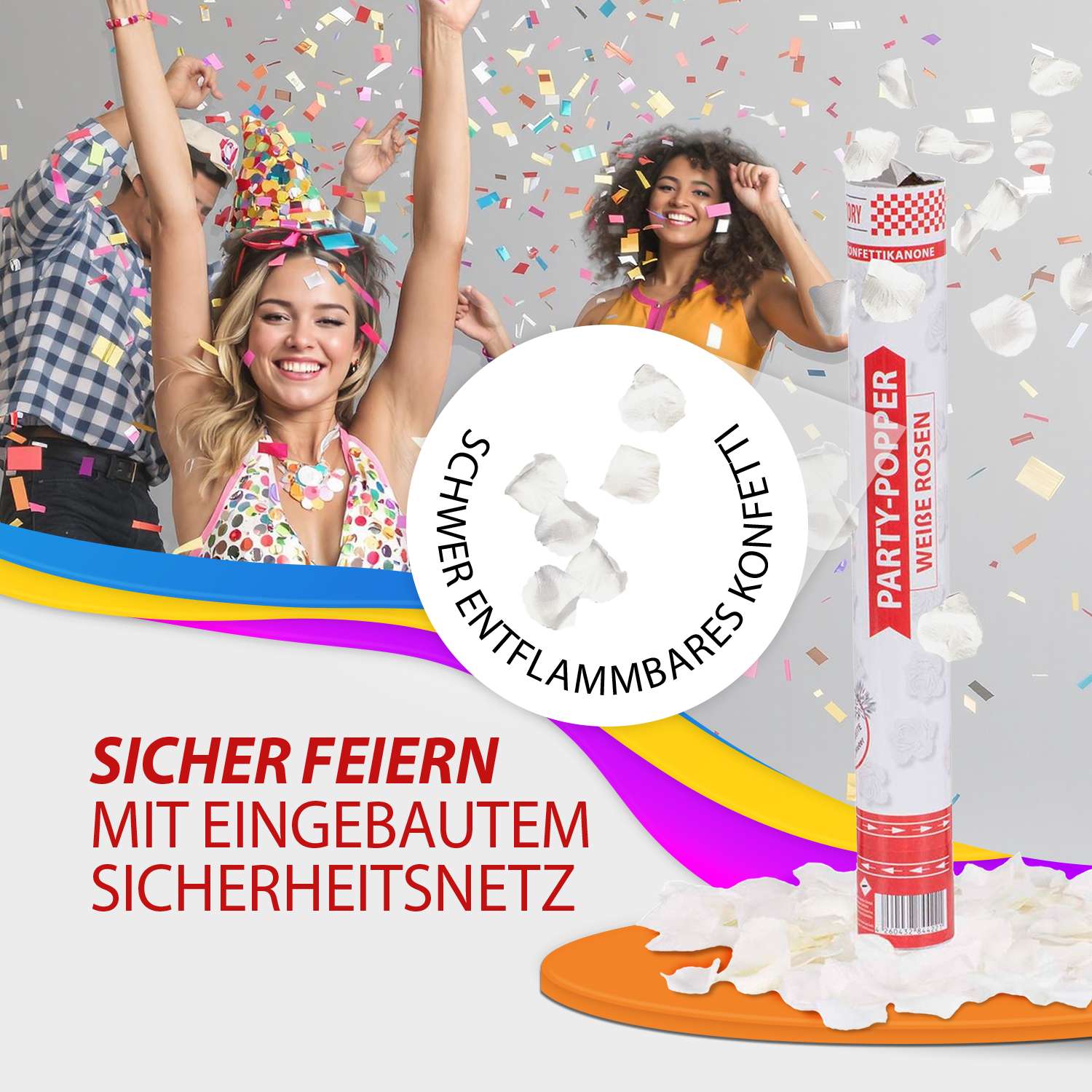 Party Popper 40cm Weiße Rosen, 12er Set 6