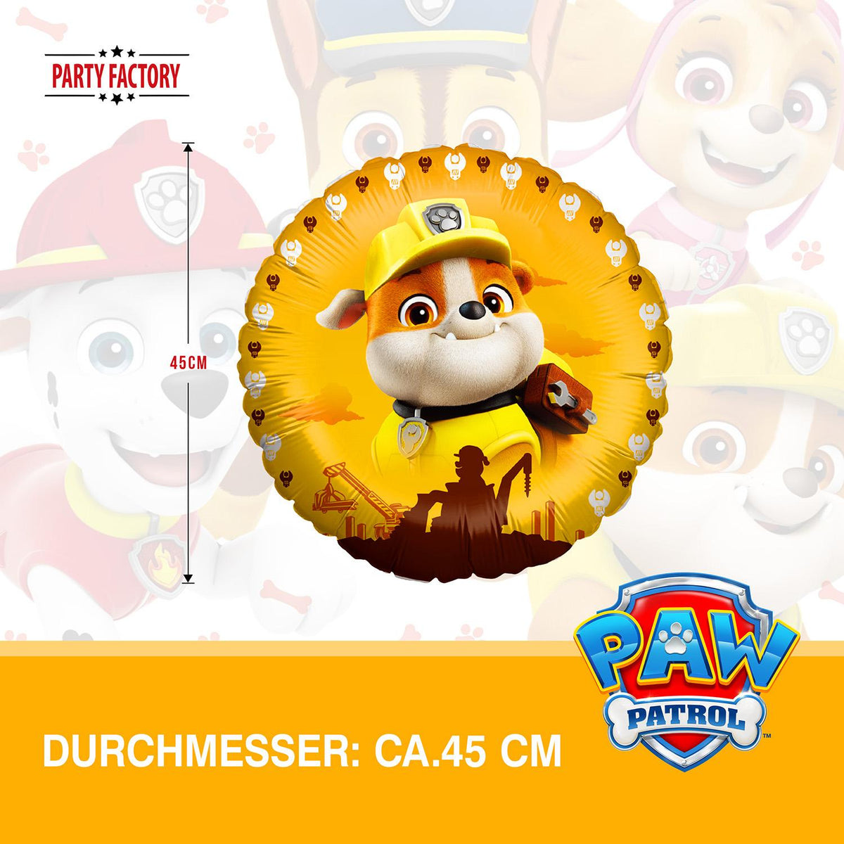 Paw Patrol Folienballon Rubble Rund gelb ⌀ 45 cm 4