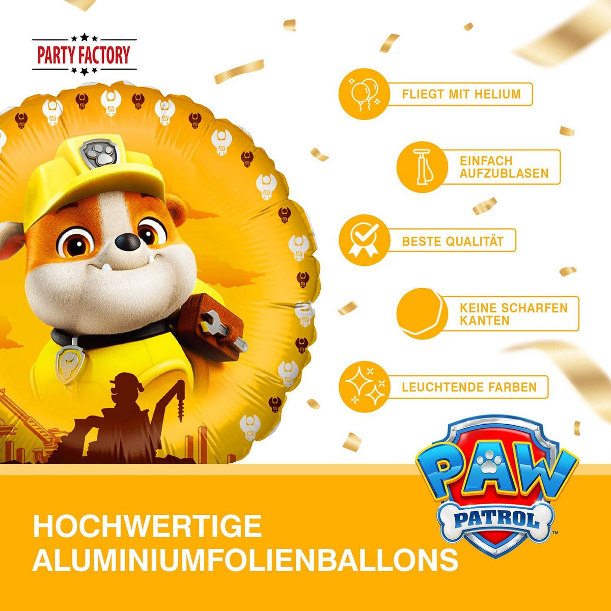 Paw Patrol Folienballon Rubble Rund gelb ⌀ 45 cm 5