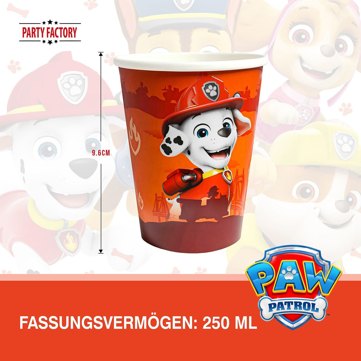Paw Patrol Pappbecher Marshall 250 ml 8er-Pack Rot 4