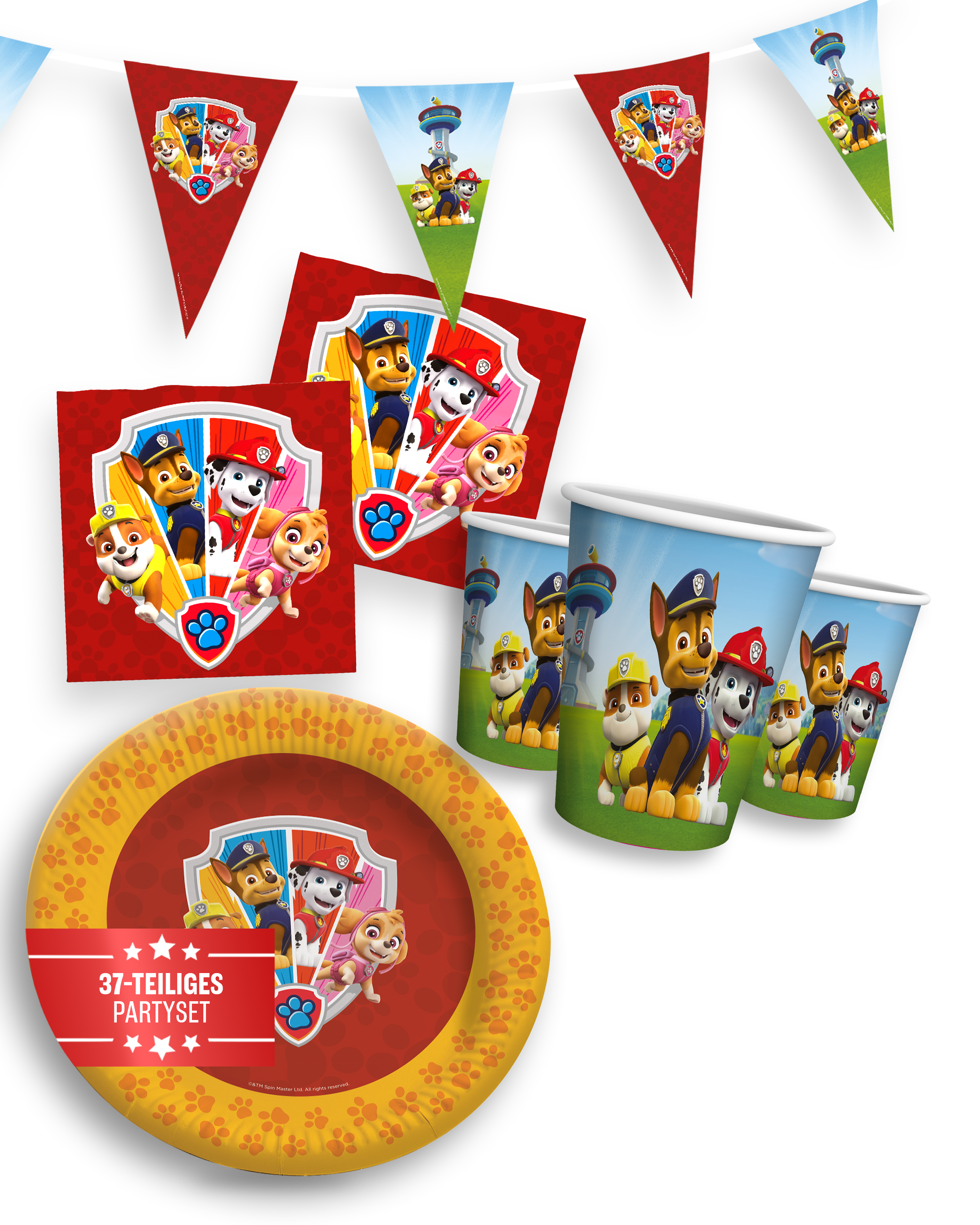 Paw Patrol Party Set 37tlg mit Tellern Bechern Servietten und Wimpelkette 1