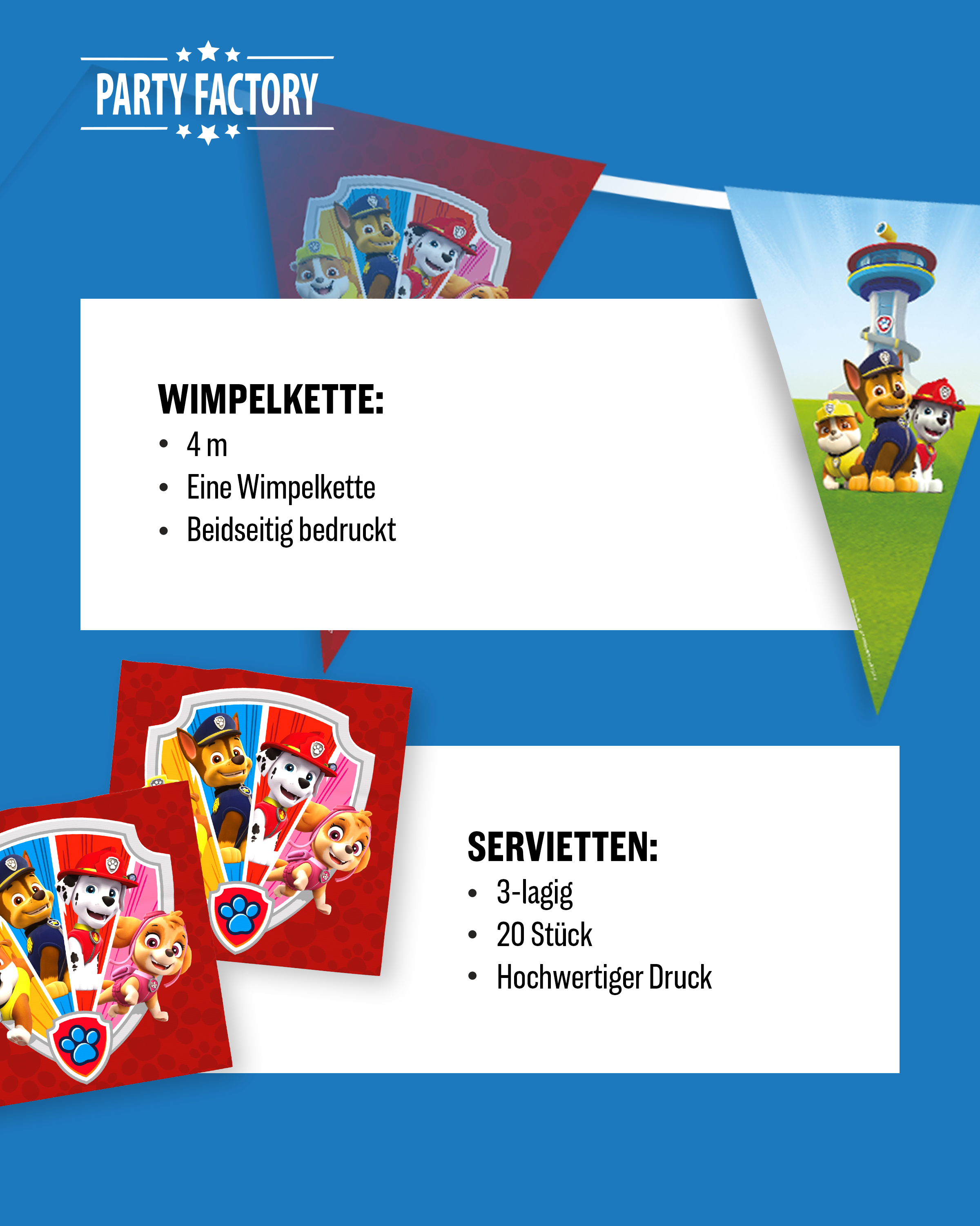 Paw Patrol Party Set 37tlg mit Tellern Bechern Servietten und Wimpelkette 2