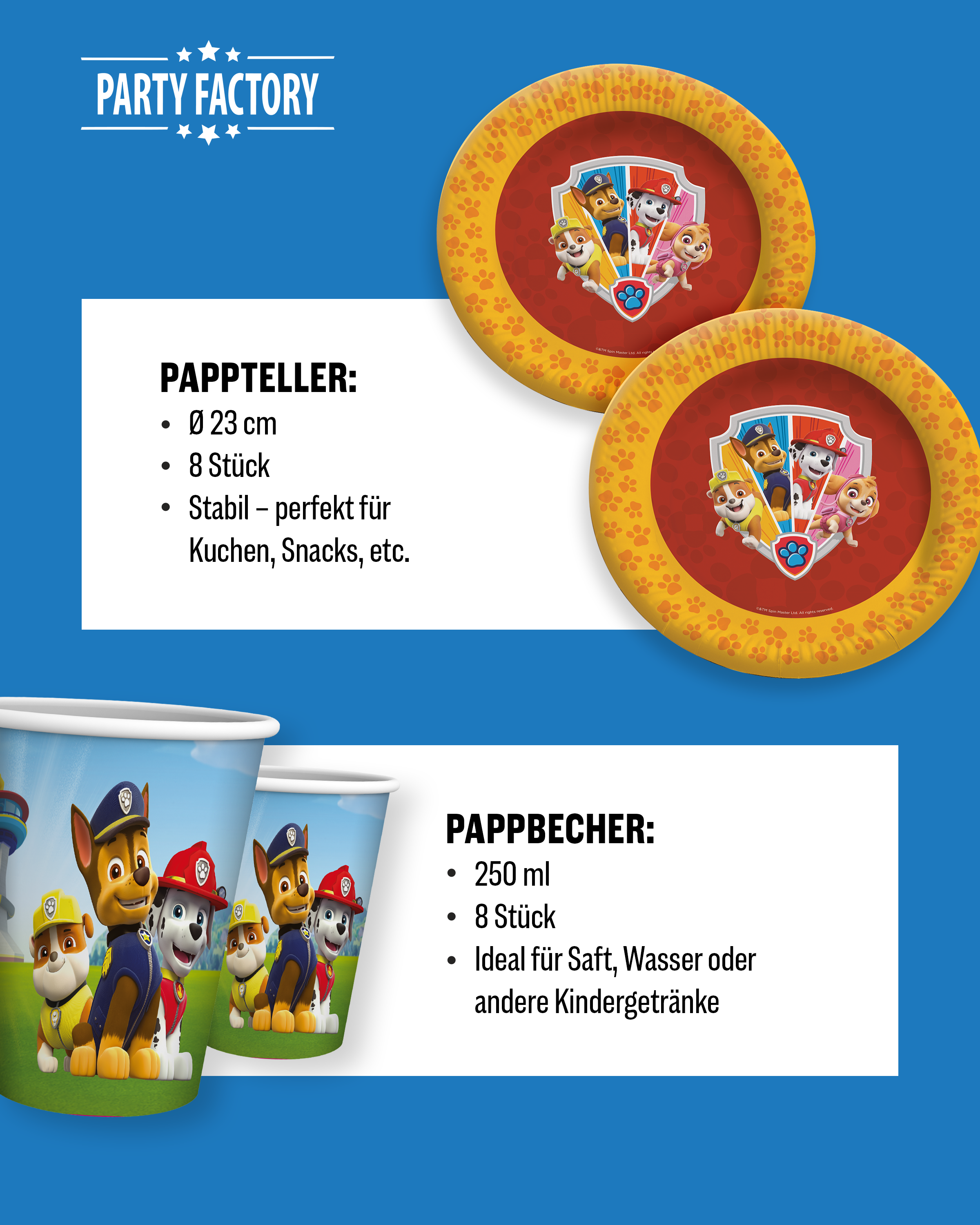Paw Patrol Party Set 37tlg mit Tellern Bechern Servietten und Wimpelkette 6