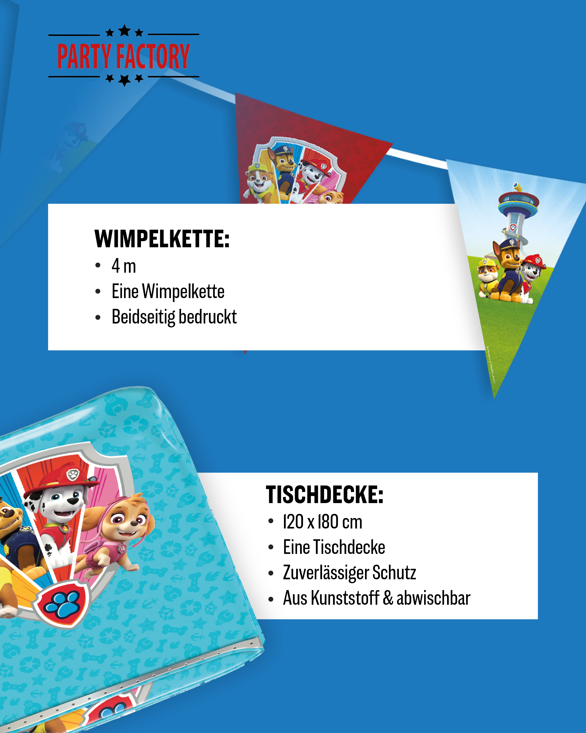 Paw Patrol Party Set 38tlg Teller Becher Servietten Wimpelkette Tischdecke 2