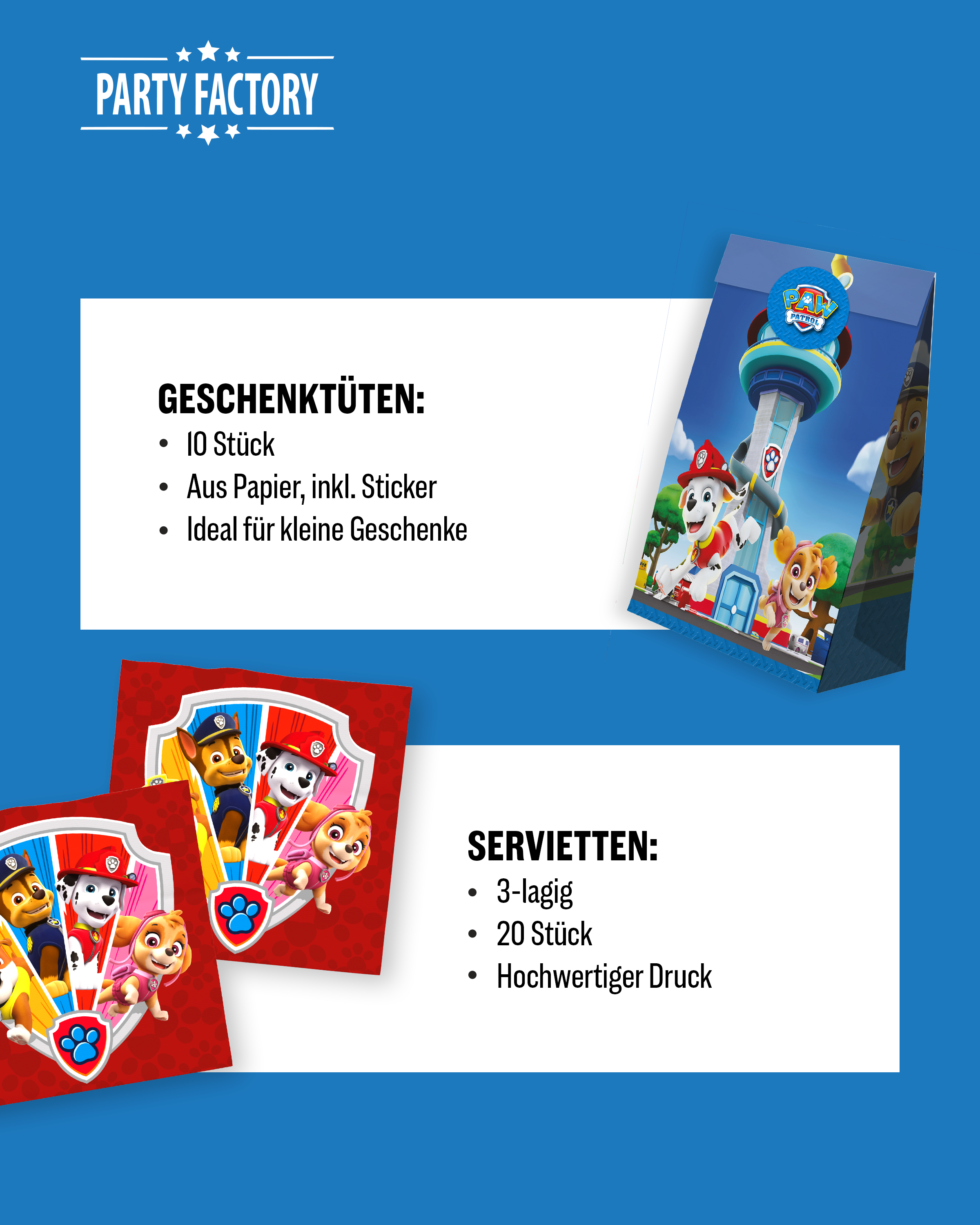 Paw Patrol Party Set 46tlg mit Geschenktüten und Partygeschirr Geburtstag 5