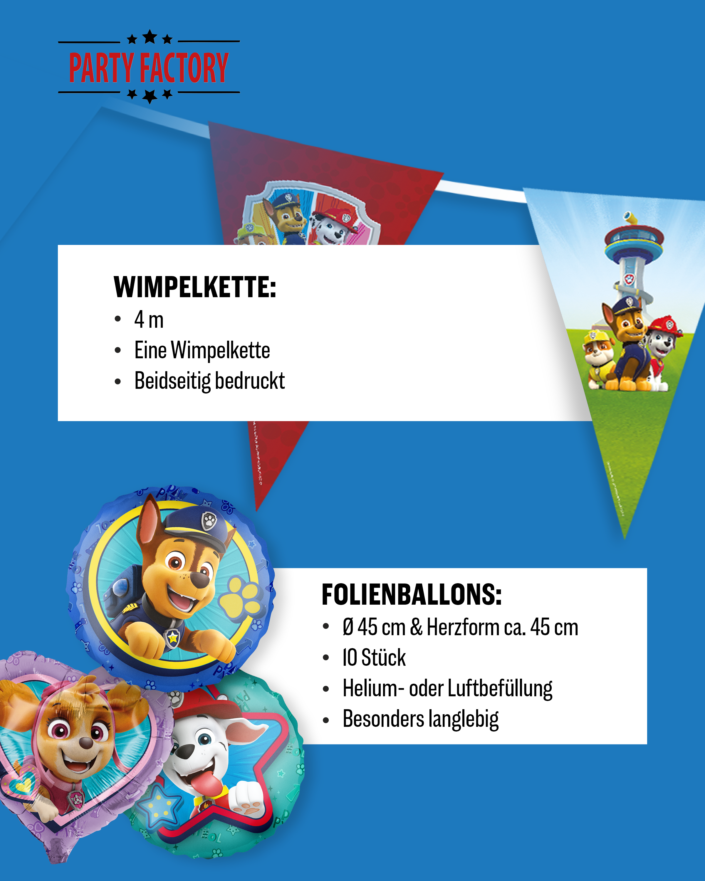 Paw Patrol Party Set 47tlg mit Tellern Bechern Servietten Wimpelkette Ballons 3