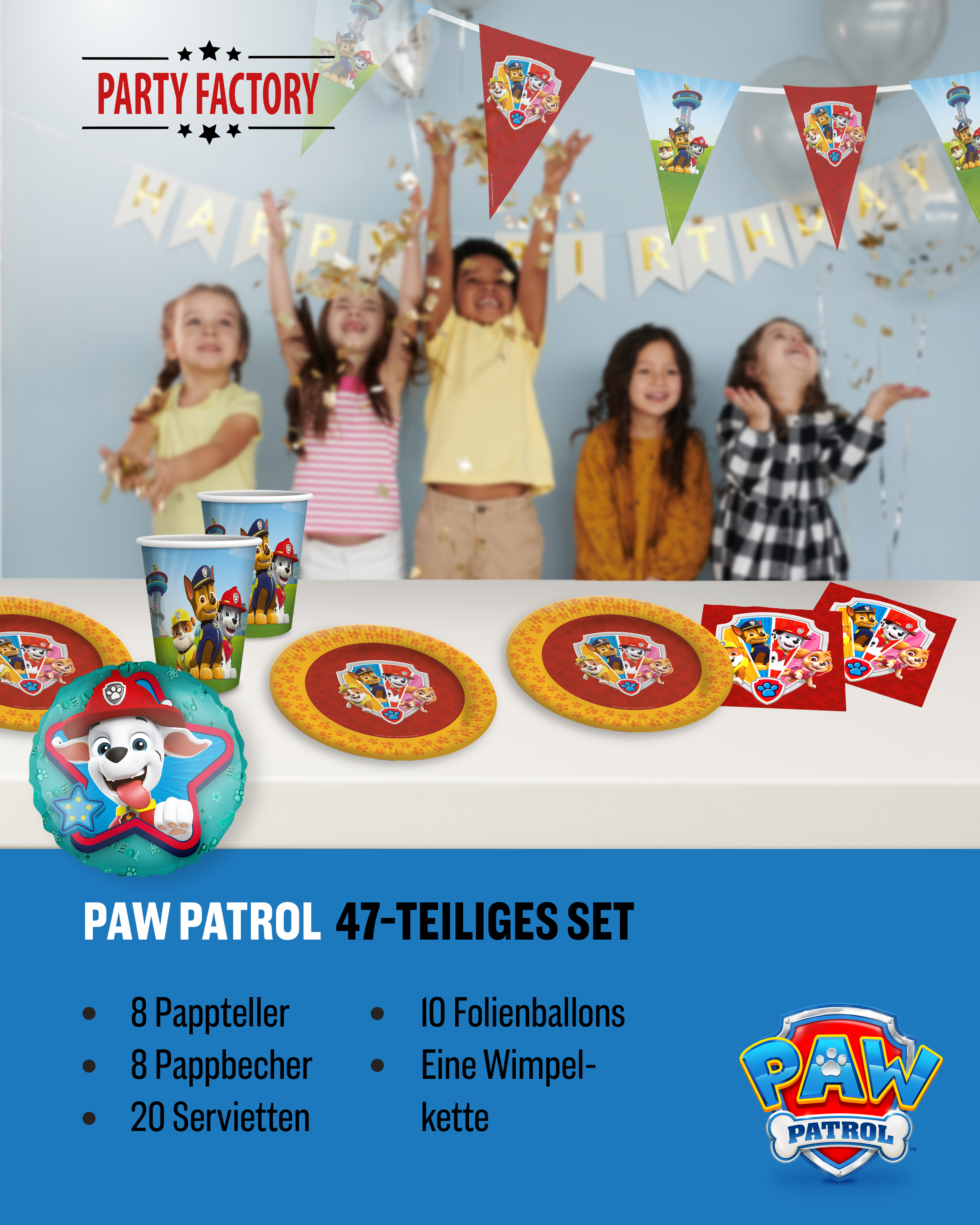 Paw Patrol Party Set 47tlg mit Tellern Bechern Servietten Wimpelkette Ballons 5