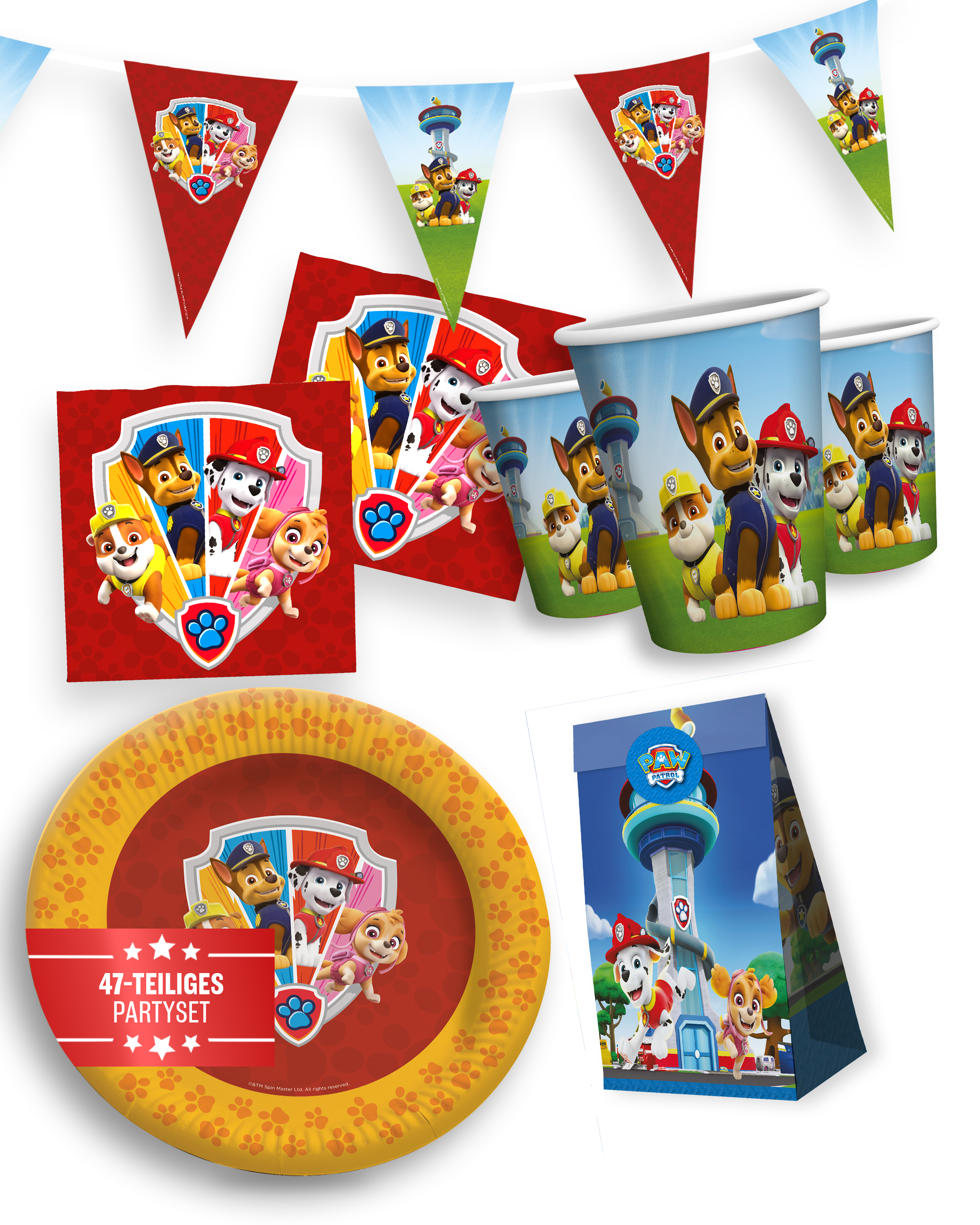 Paw Patrol Party Set 47tlg mit Wimpelkette Geschenktüten und Partygeschirr 1