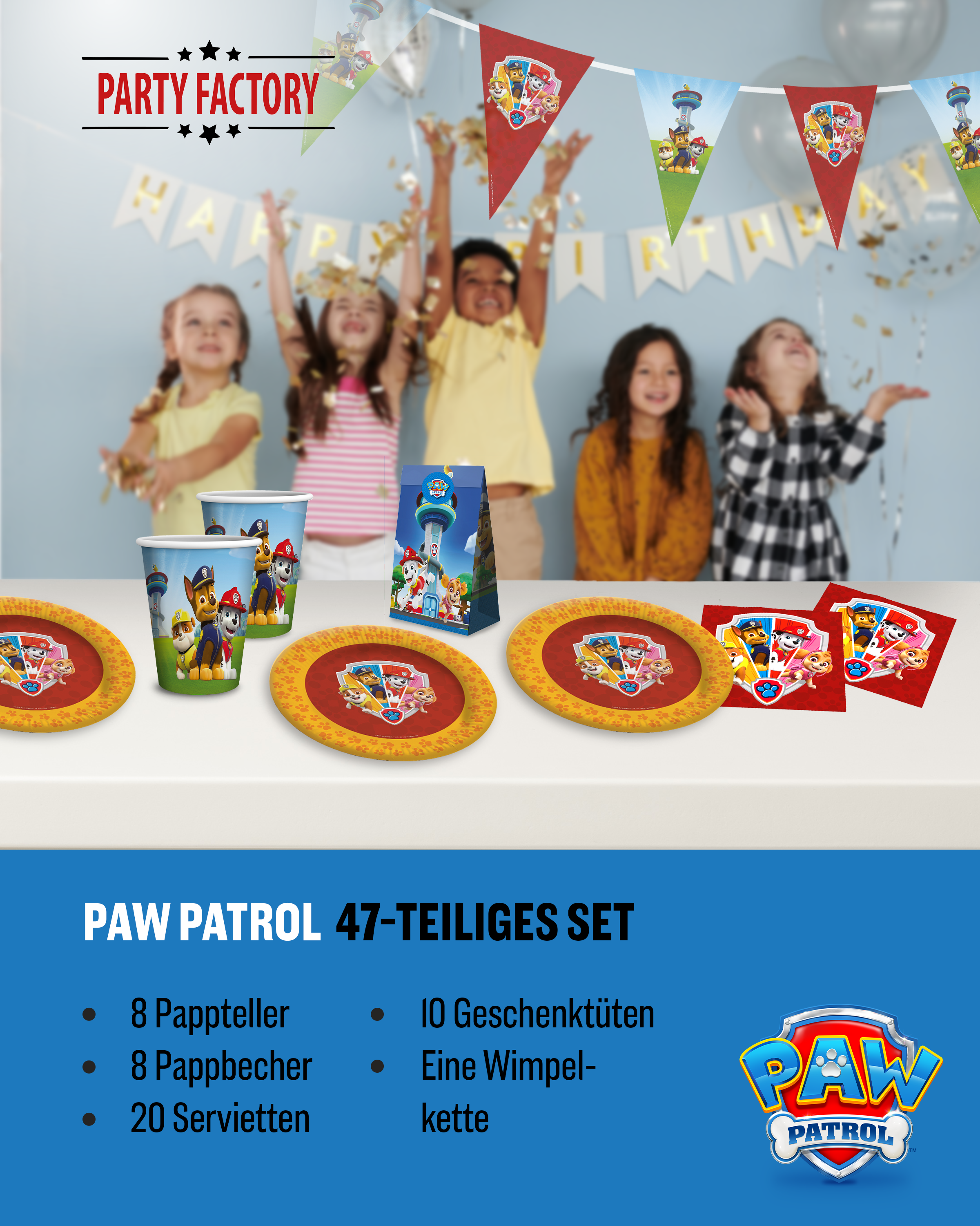 Paw Patrol Party Set 47tlg mit Wimpelkette Geschenktüten und Partygeschirr 2