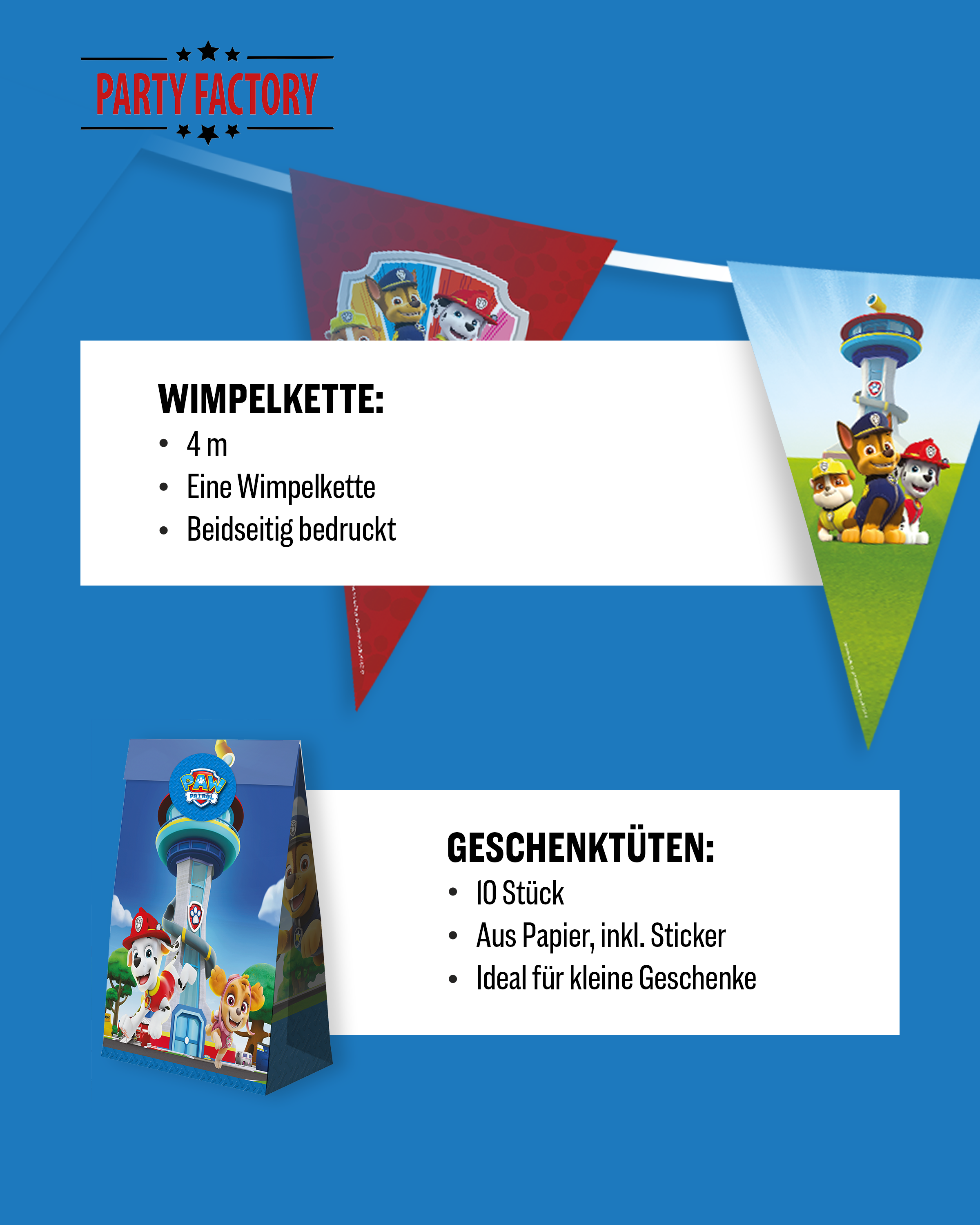 Paw Patrol Party Set 47tlg mit Wimpelkette Geschenktüten und Partygeschirr 5