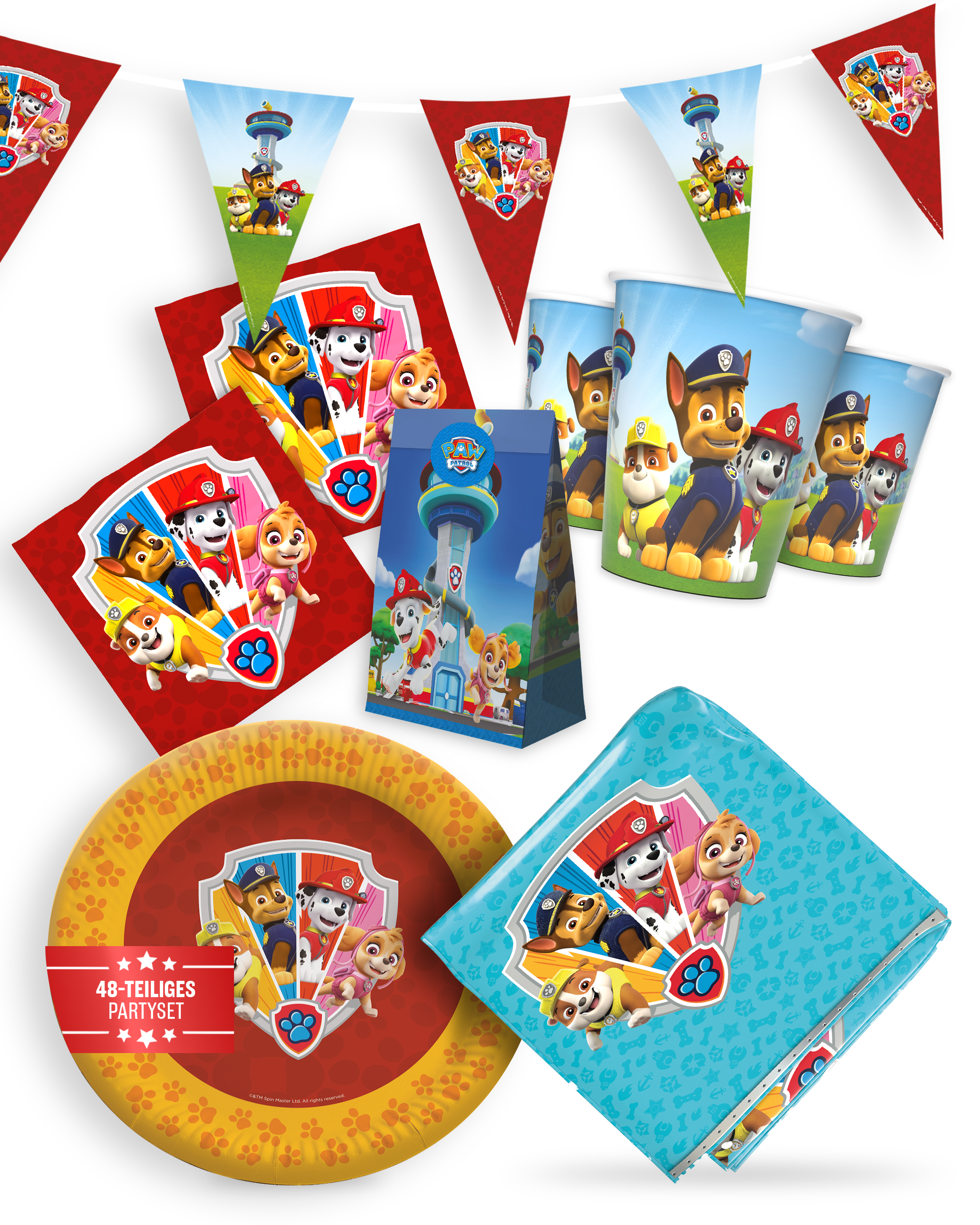Paw Patrol Party Set 48tlg Tischdecke Wimpel Geschenktüten Partygeschirr 1