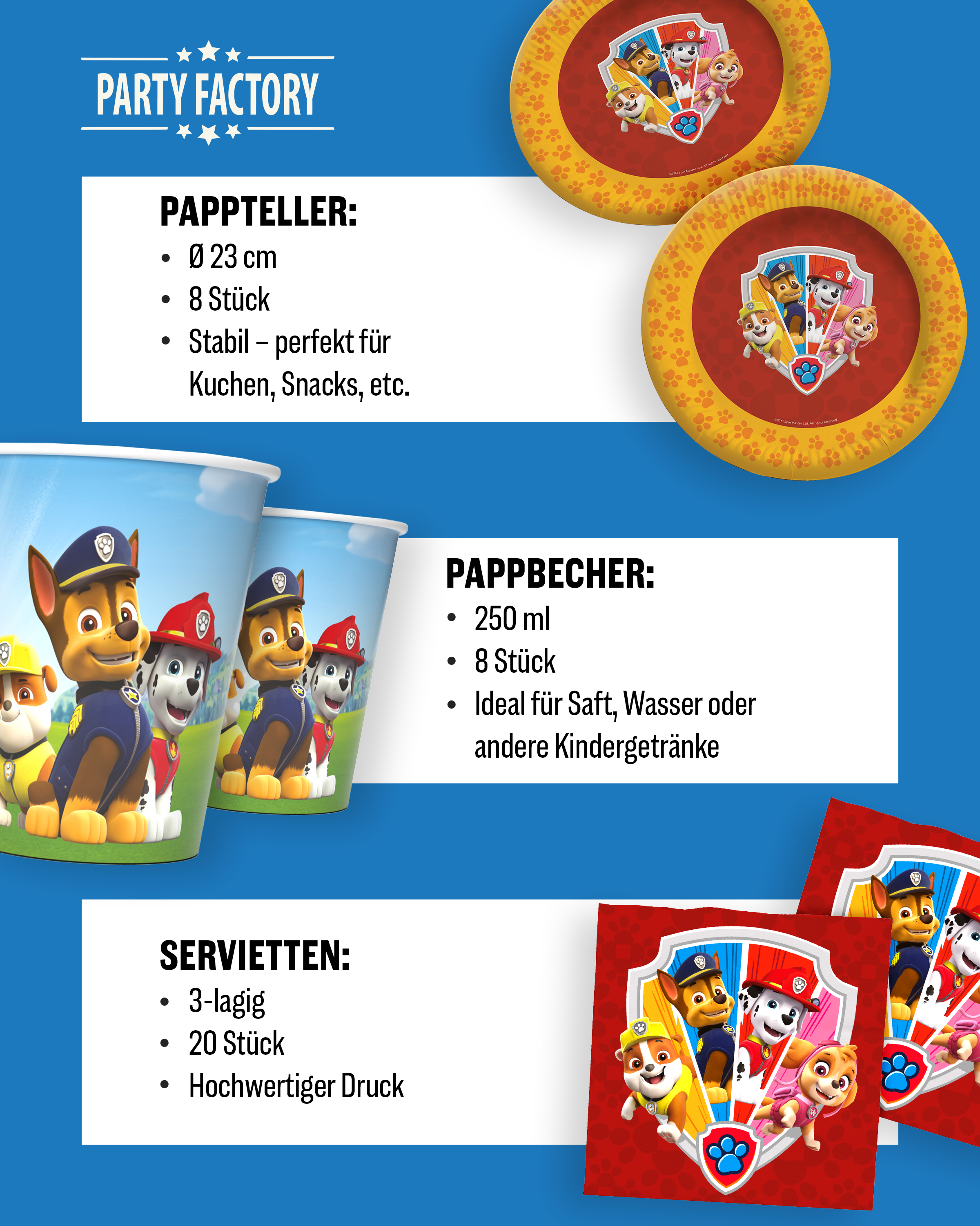 Paw Patrol Party Set 48tlg Tischdecke Wimpel Geschenktüten Partygeschirr 6