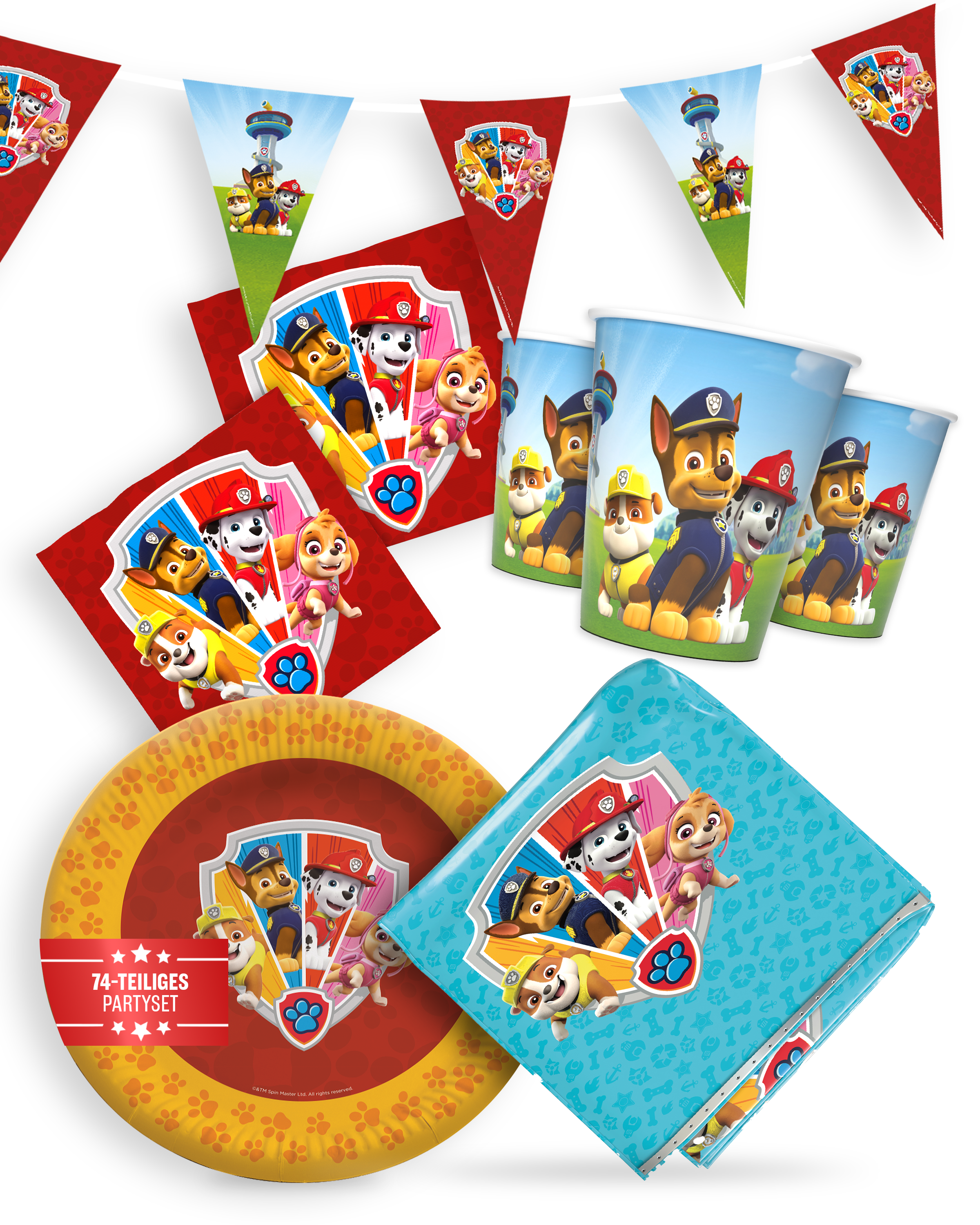 Paw Patrol Party Set 74tlg Teller Becher Servietten Wimpelkette Tischdecke 1