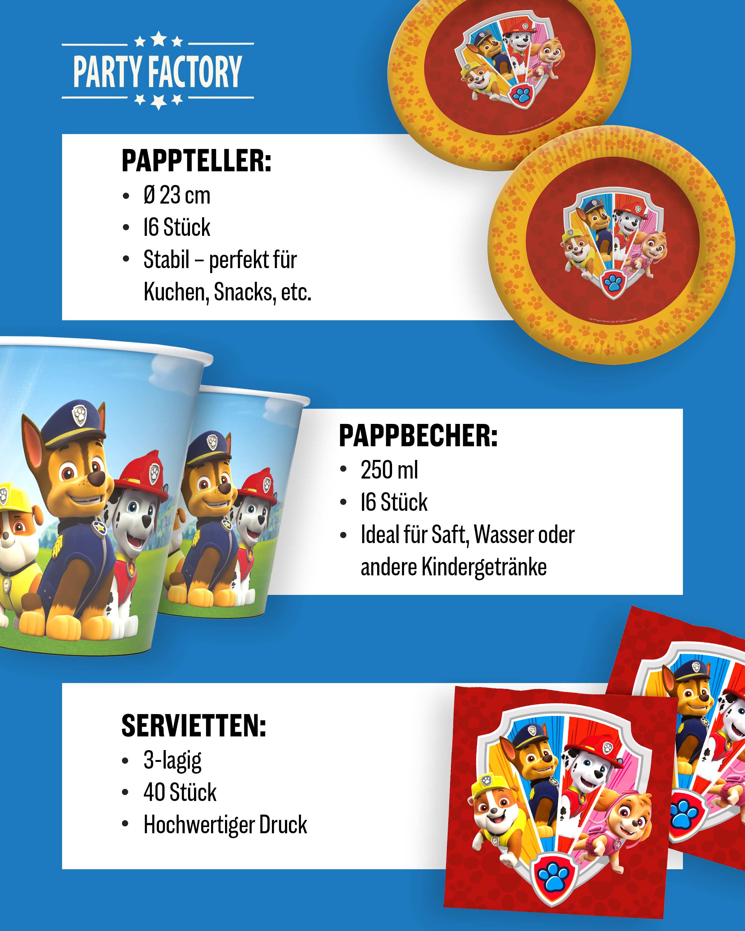 Paw Patrol Party Set 94tlg Tischdecke Wimpelkette Geschenktüten Partygeschirr 6