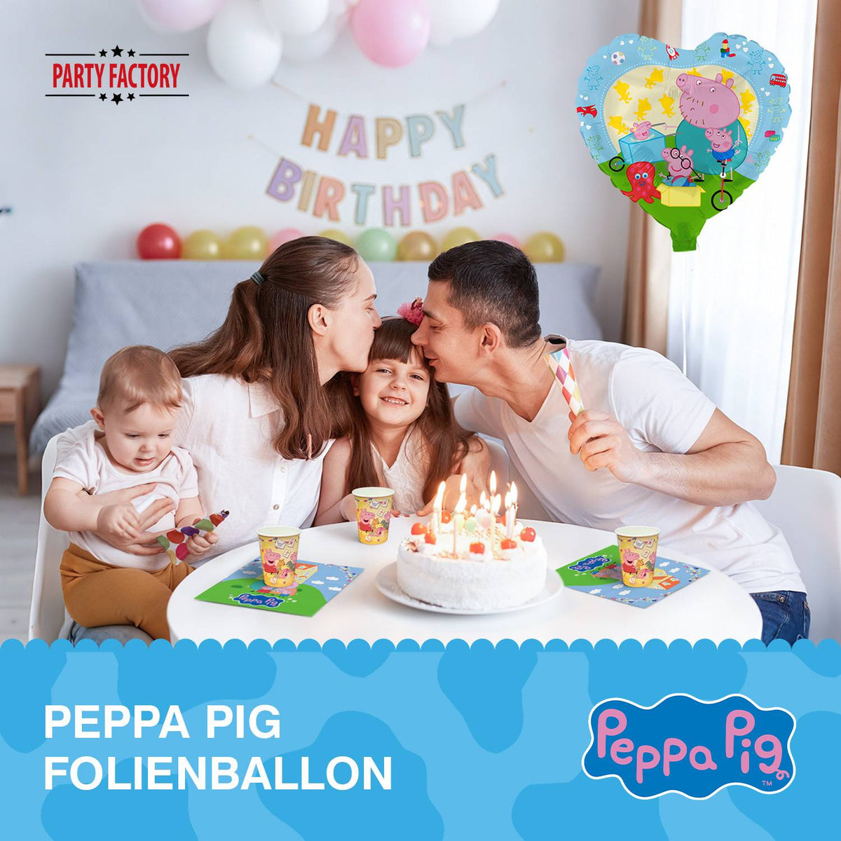 Peppa Pig Folienballon Herz blau Ø 45 cm 7
