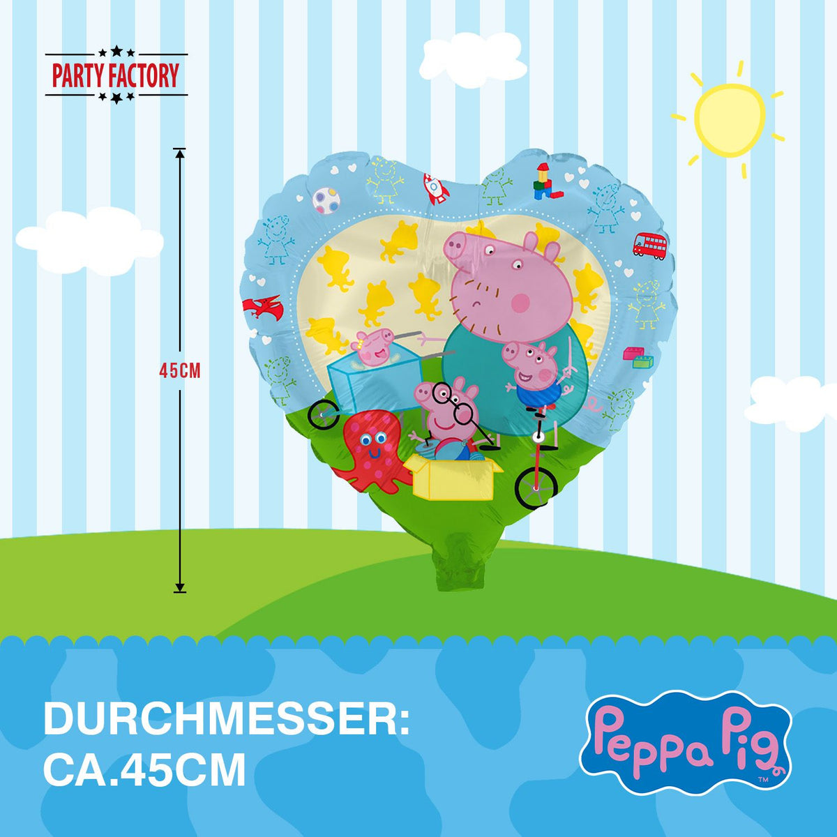Peppa Pig Folienballon Herz blau Ø 45 cm 3