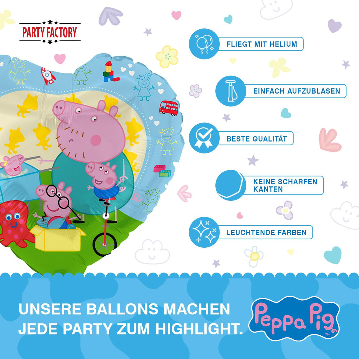 Peppa Pig Folienballon Herz blau Ø 45 cm 5