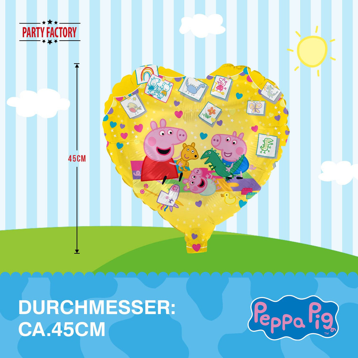 Peppa Pig Folienballon Herz gelb Ø 45 cm 4