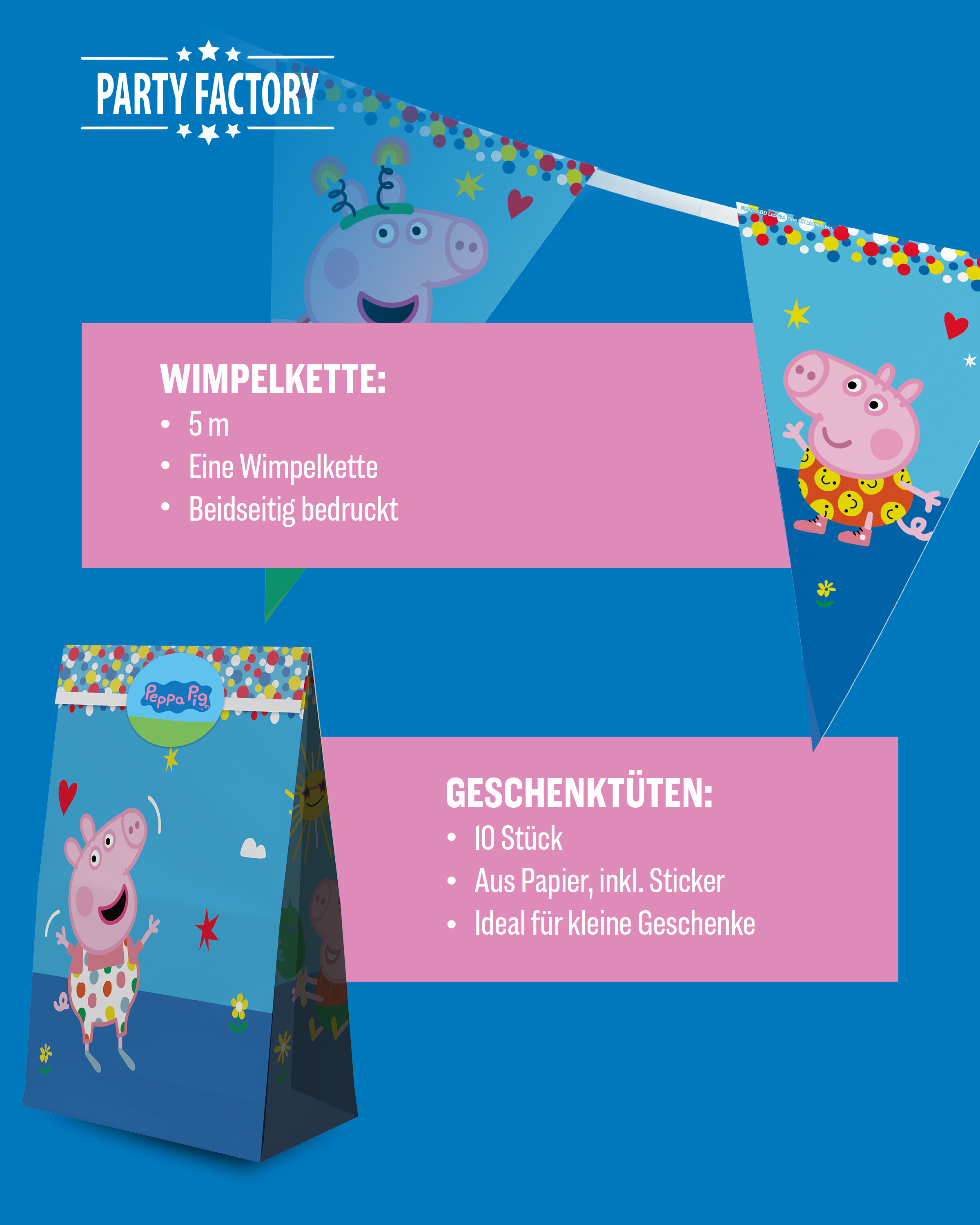 Peppa Pig Party Set 47tlg Wimpelkette Teller Becher Servietten Tüten 5