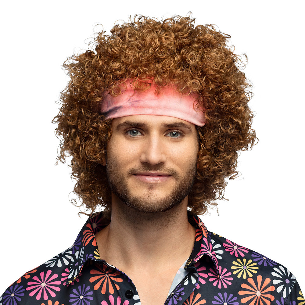 Perücke Hippie Groove – Lockige 70er-Jahre Perücke mit pinkem Stirnband