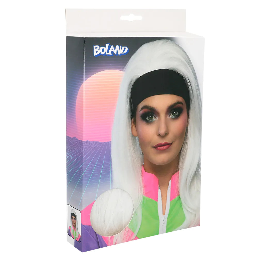 Perücke Retro Babe weiße 80er-Jahre Perücke mit Stirnband 5