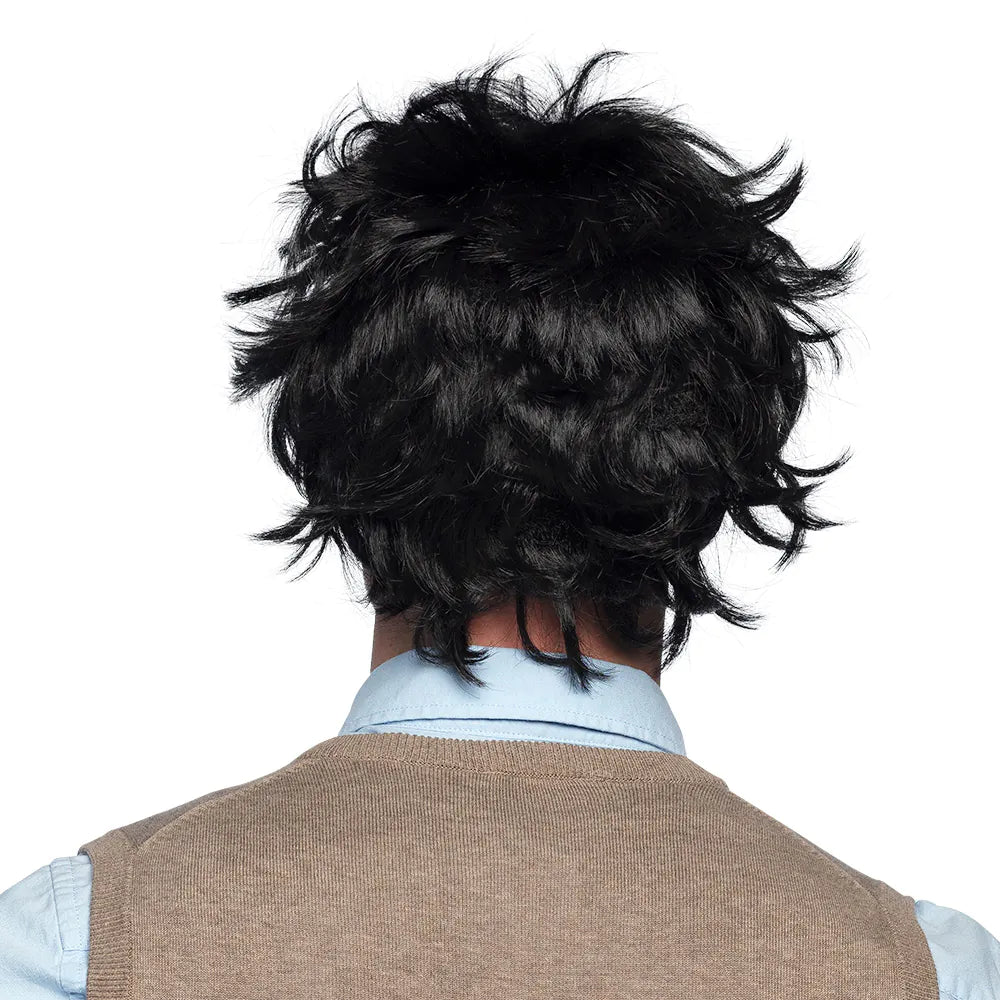 Perücke Nerd – Schwarze Herrenperücke mit zerzaustem Haar & runder Brille 3