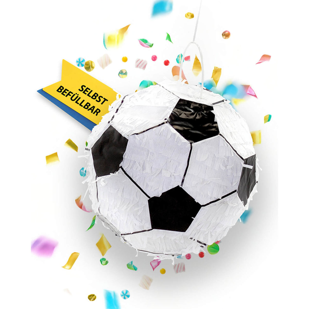 Pinata Fußball schwarz weiß 27cm Durchmesser Partyspiele Kinder Geburtstag Deko