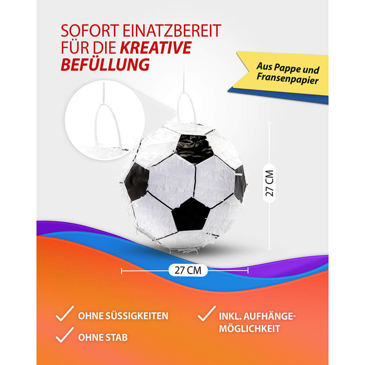 Pinata Fußball schwarz weiß 27cm Durchmesser Partyspiele Kinder Geburtstag Deko 4