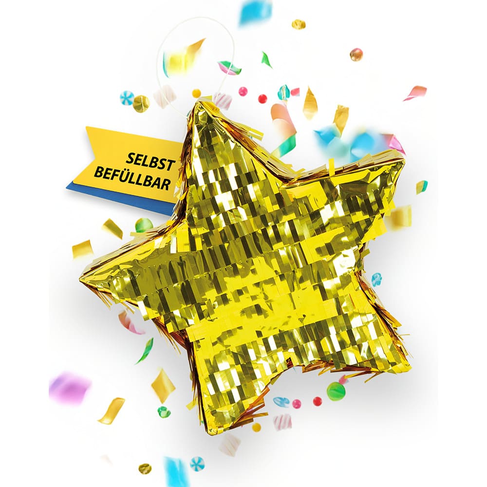 Pinata Stern in Gold 30 x 30 cm Partyspiele Kinder Geburtstag Deko Dekoration