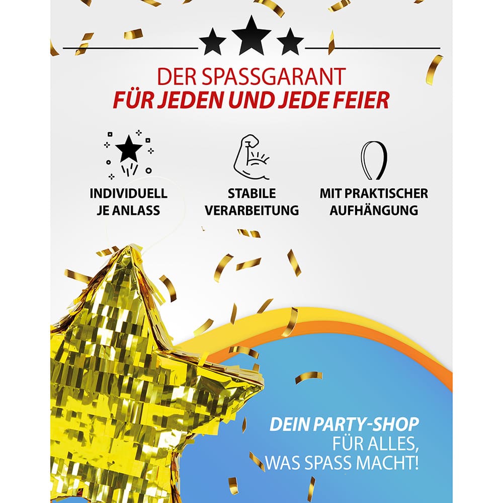 Pinata Stern in Gold 30 x 30 cm Partyspiele Kinder Geburtstag Deko Dekoration 8