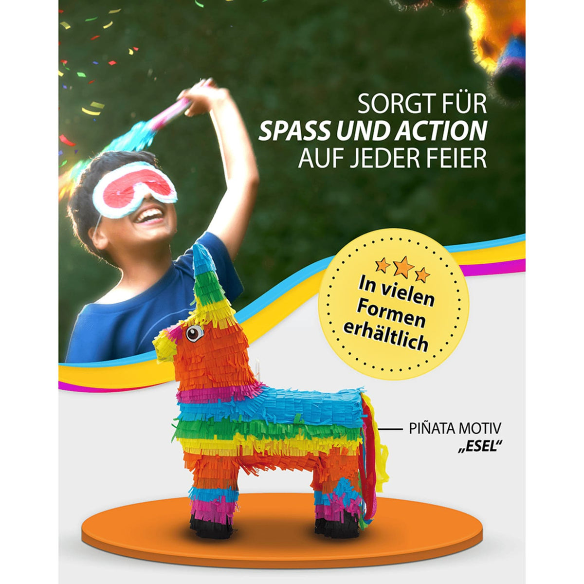 Pinata bunter Esel 41 x 55 cm Partyspiele Kinder Geburtstag Deko Geburtstagsdeko 2