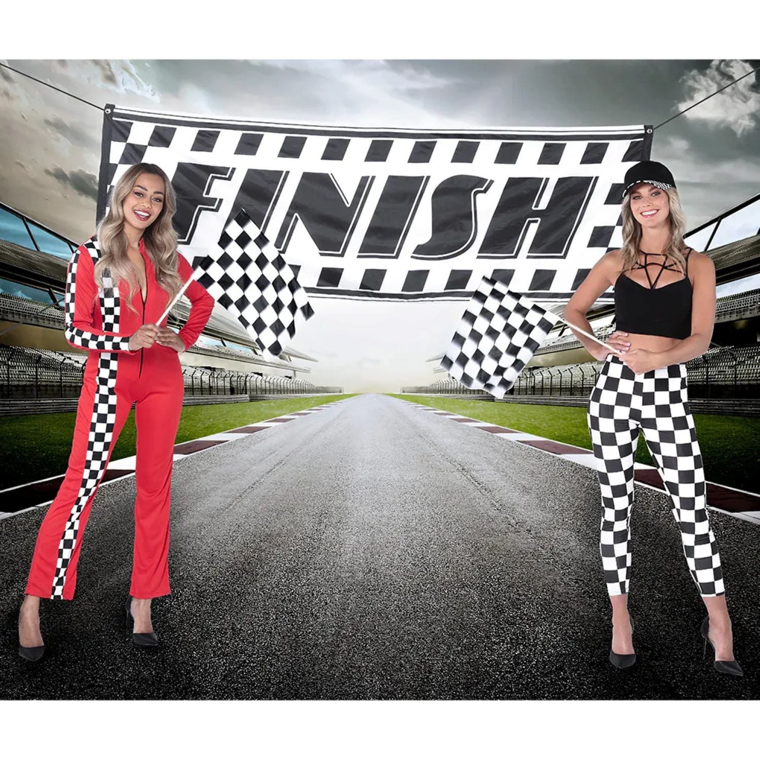 Polyester Banner Racing – Zielflagge schwarz-weiß kariert 74x220 cm 2
