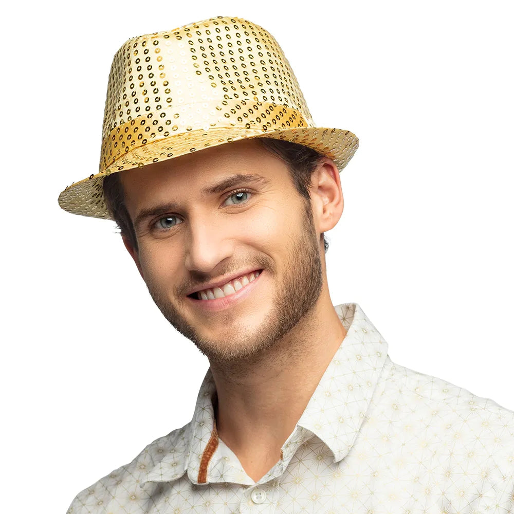 Popstar Hut gold mit Pailletten glitzernder Paillettenhut 3