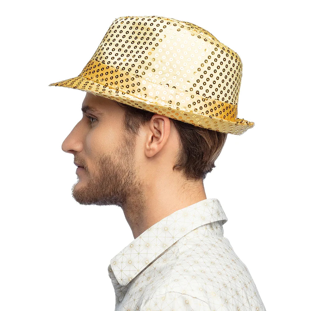 Popstar Hut gold mit Pailletten glitzernder Paillettenhut 4