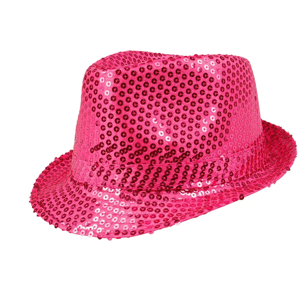 Popstar Hut rosa mit Pailletten glitzernder Paillettenhut 2